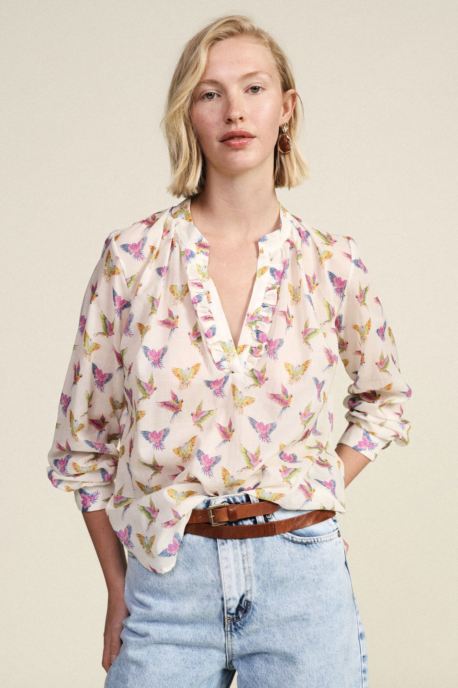 Fantasy Blouse With Ruffled Neckline And Long Sleeves Dixie