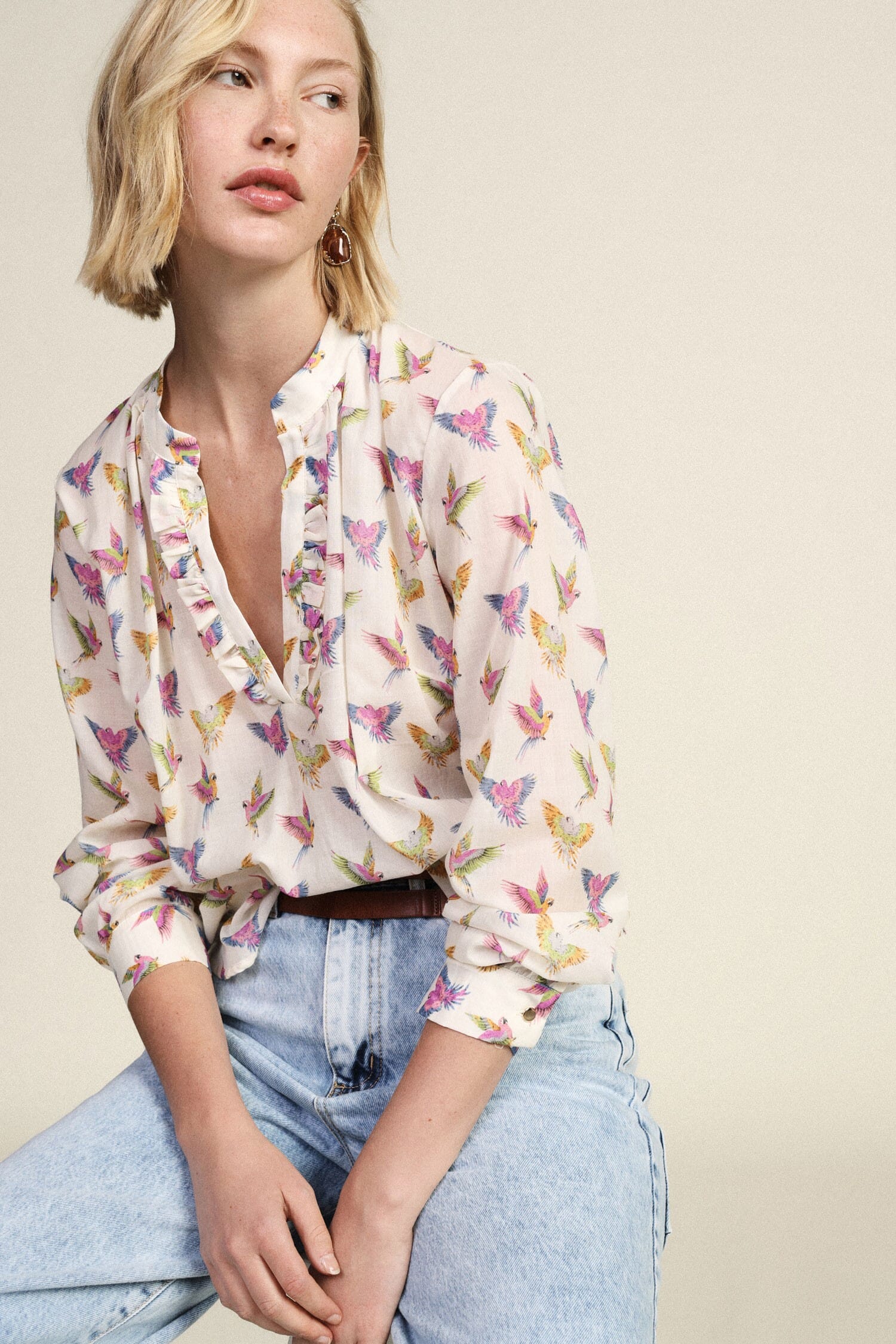 Fantasy Blouse With Ruffled Neckline And Long Sleeves Dixie