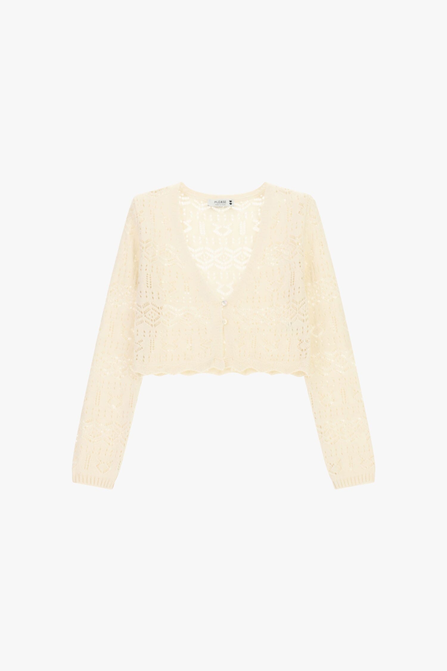 Cardigan court perforé à manches longues Please