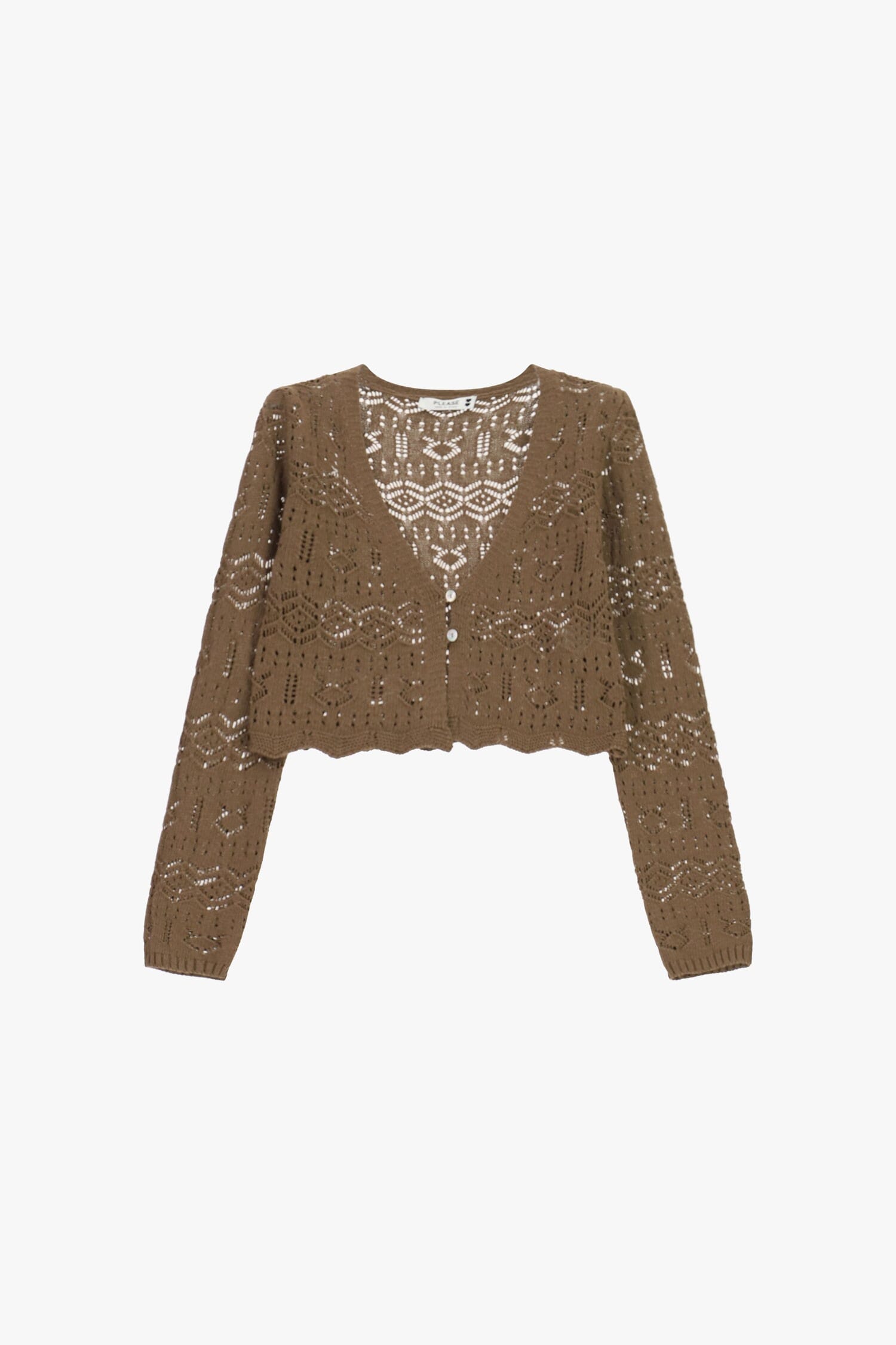 Cardigan court perforé à manches longues Please