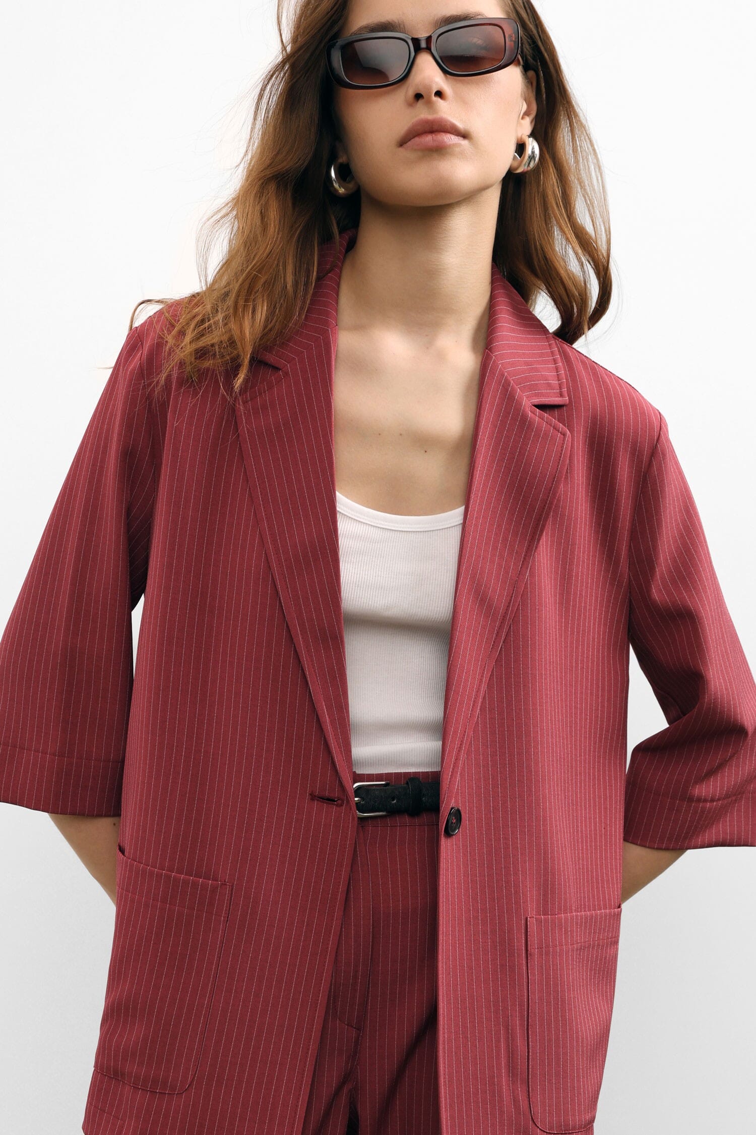 Blazer A Righe Con Maniche Tre Quarti E Chiusura A Bottone Please