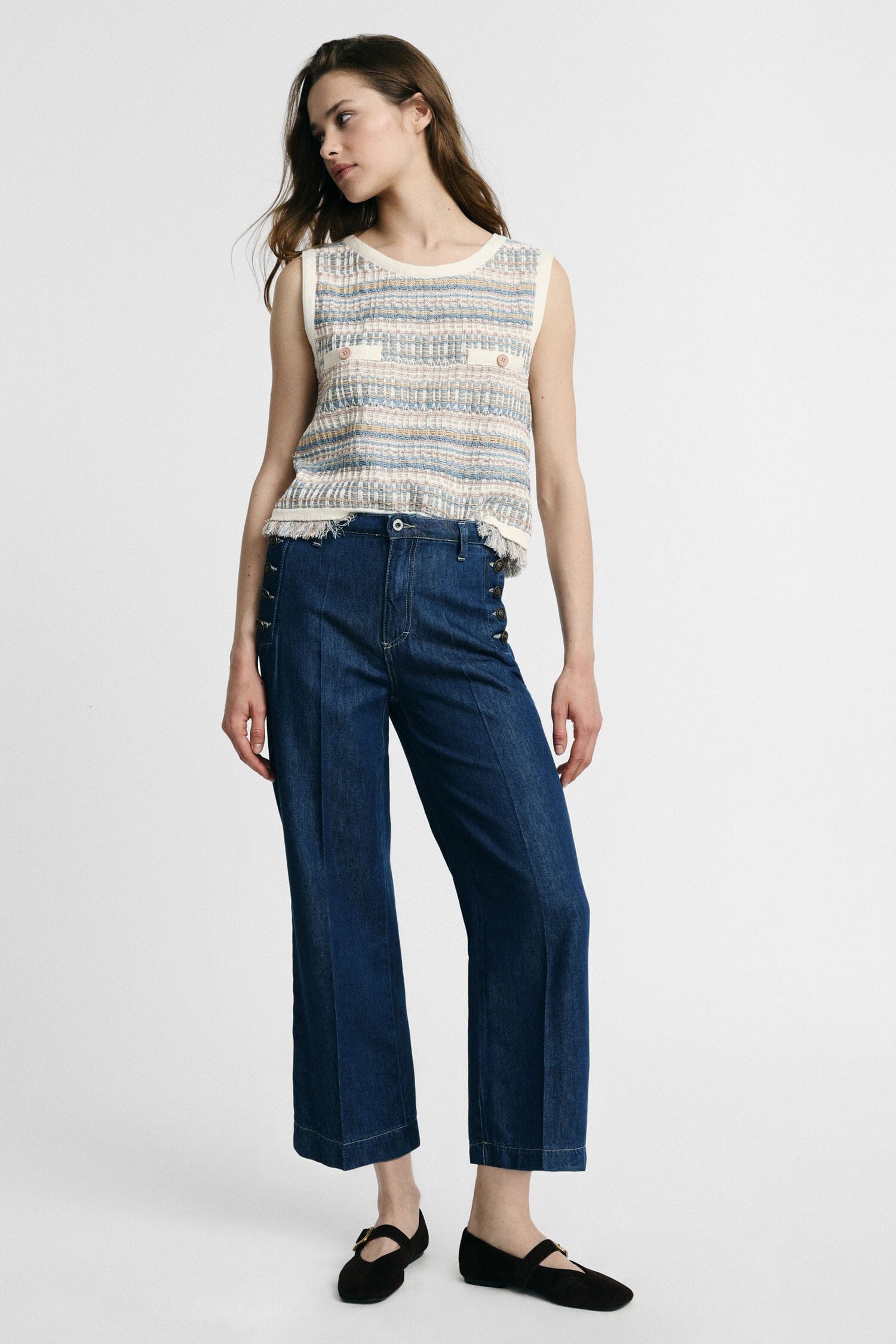 Jeans Gamba Ampia Con Bottoni Laterali Please