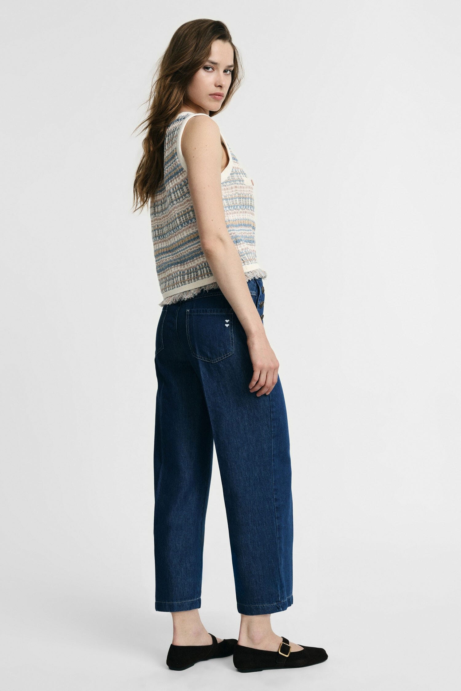 Jeans Gamba Ampia Con Bottoni Laterali Please