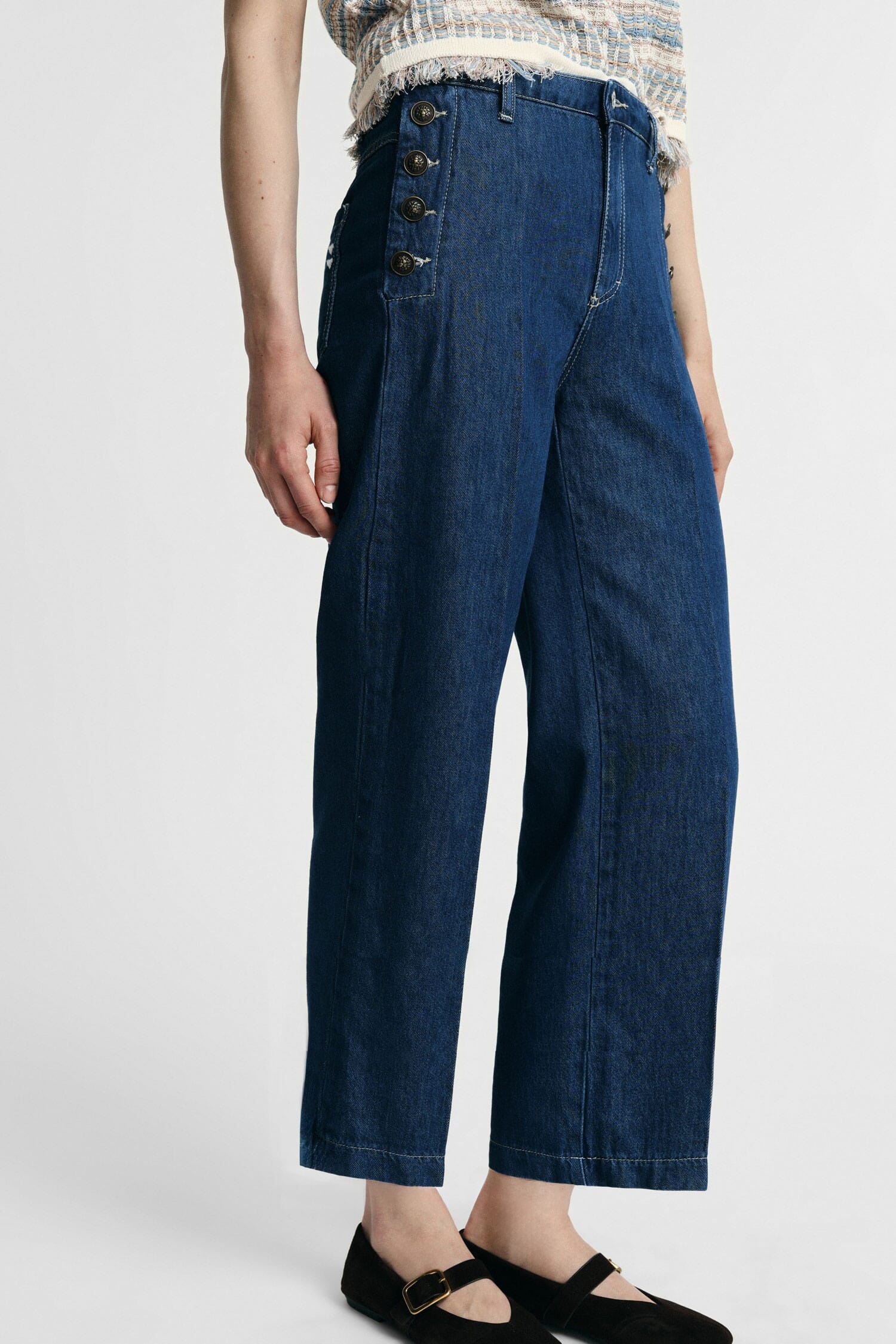Jeans Gamba Ampia Con Bottoni Laterali Please