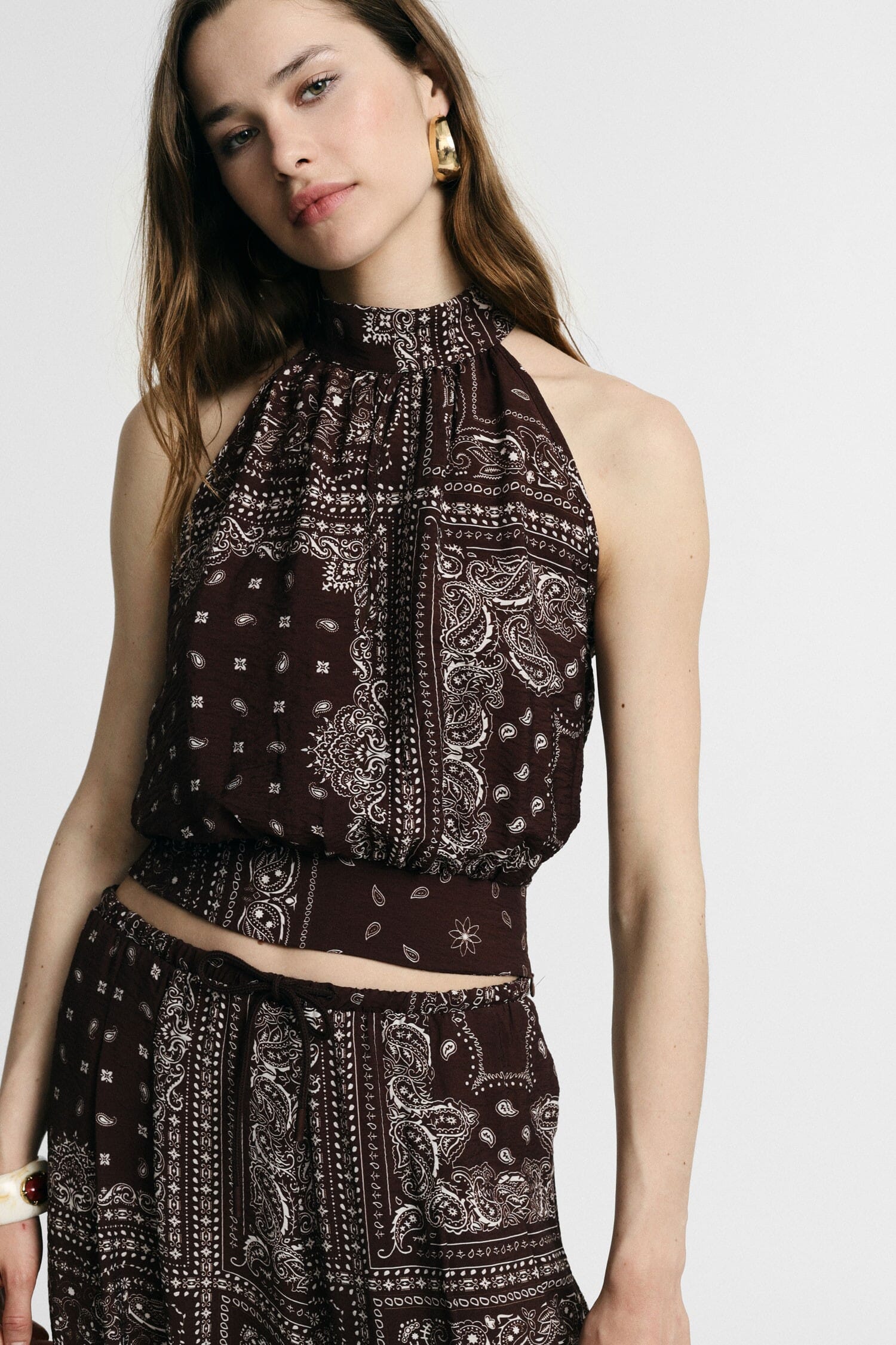Bandana Patterned Top With American Neckline Please