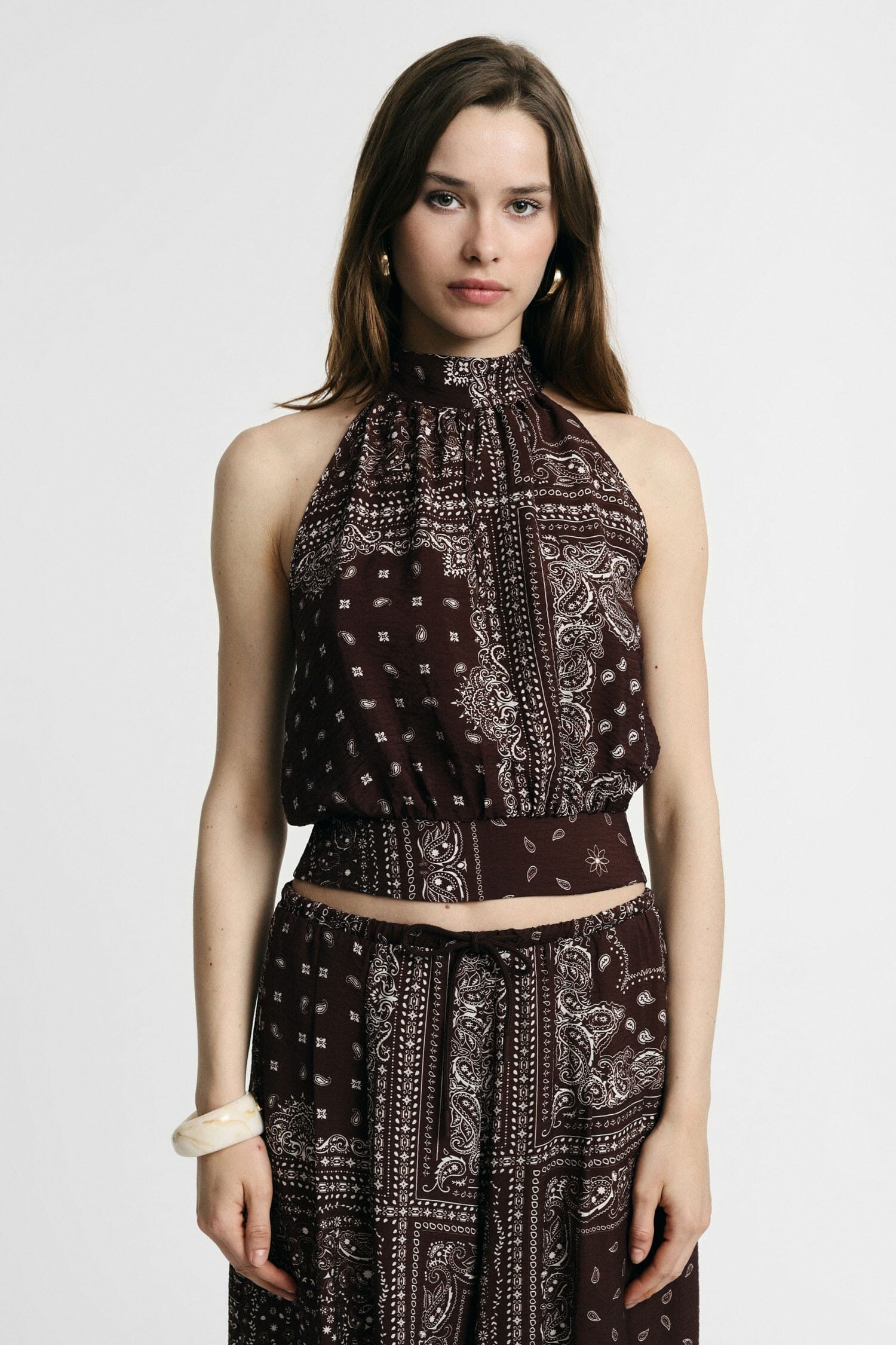 Bandana Patterned Top With American Neckline Please