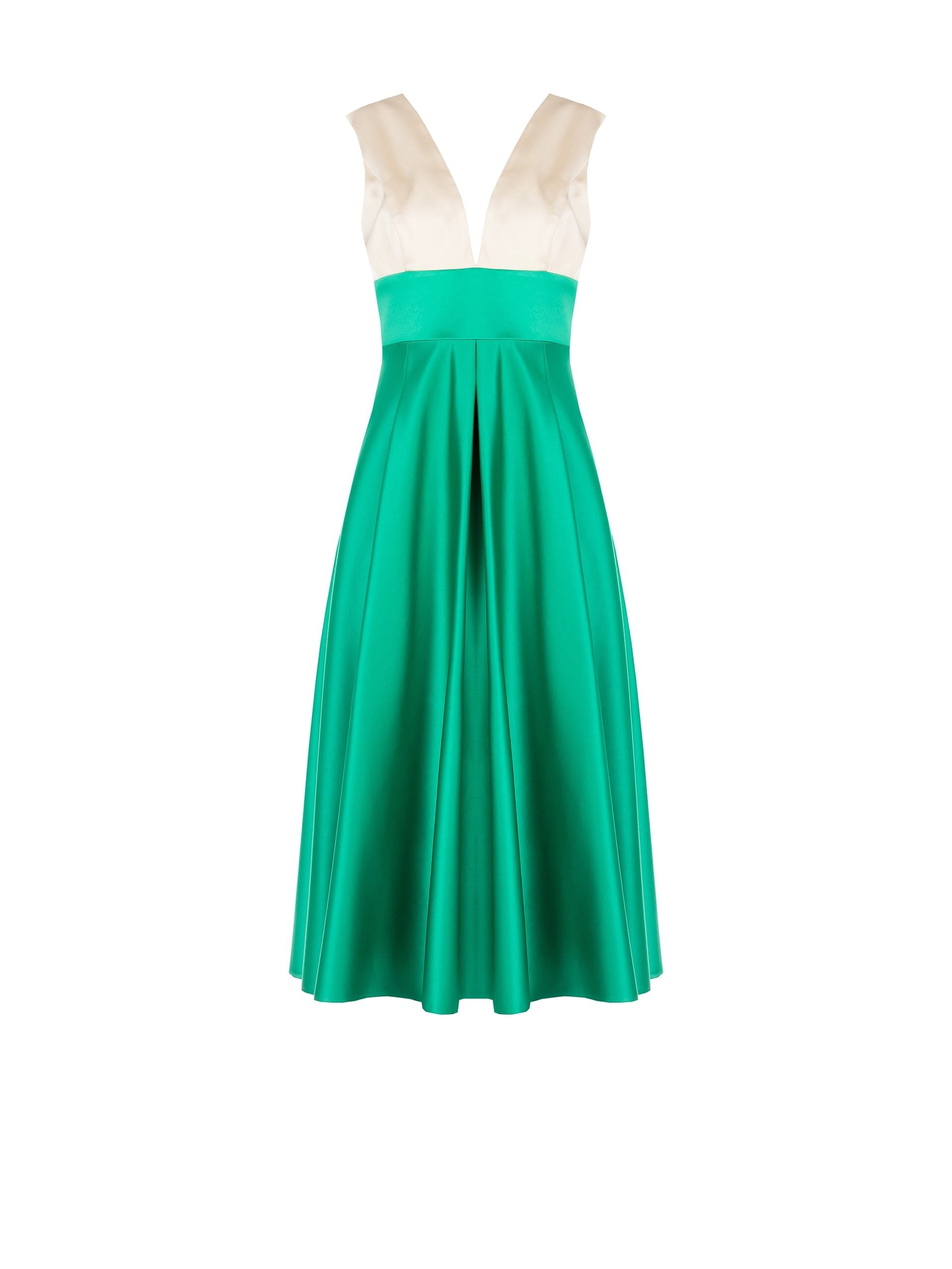 Midi Satin Duchesse Colour Block Dress With Pockets Rinascimento