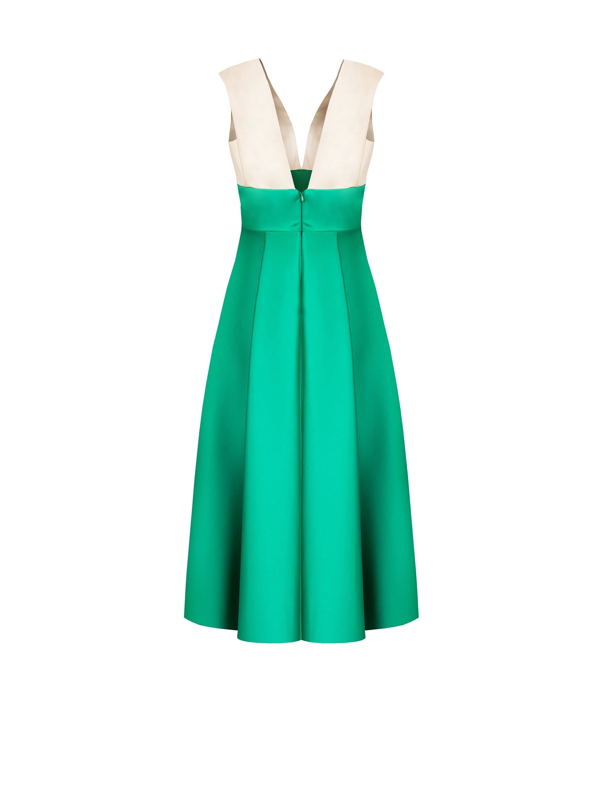 Midi Satin Duchesse Colour Block Dress With Pockets Rinascimento