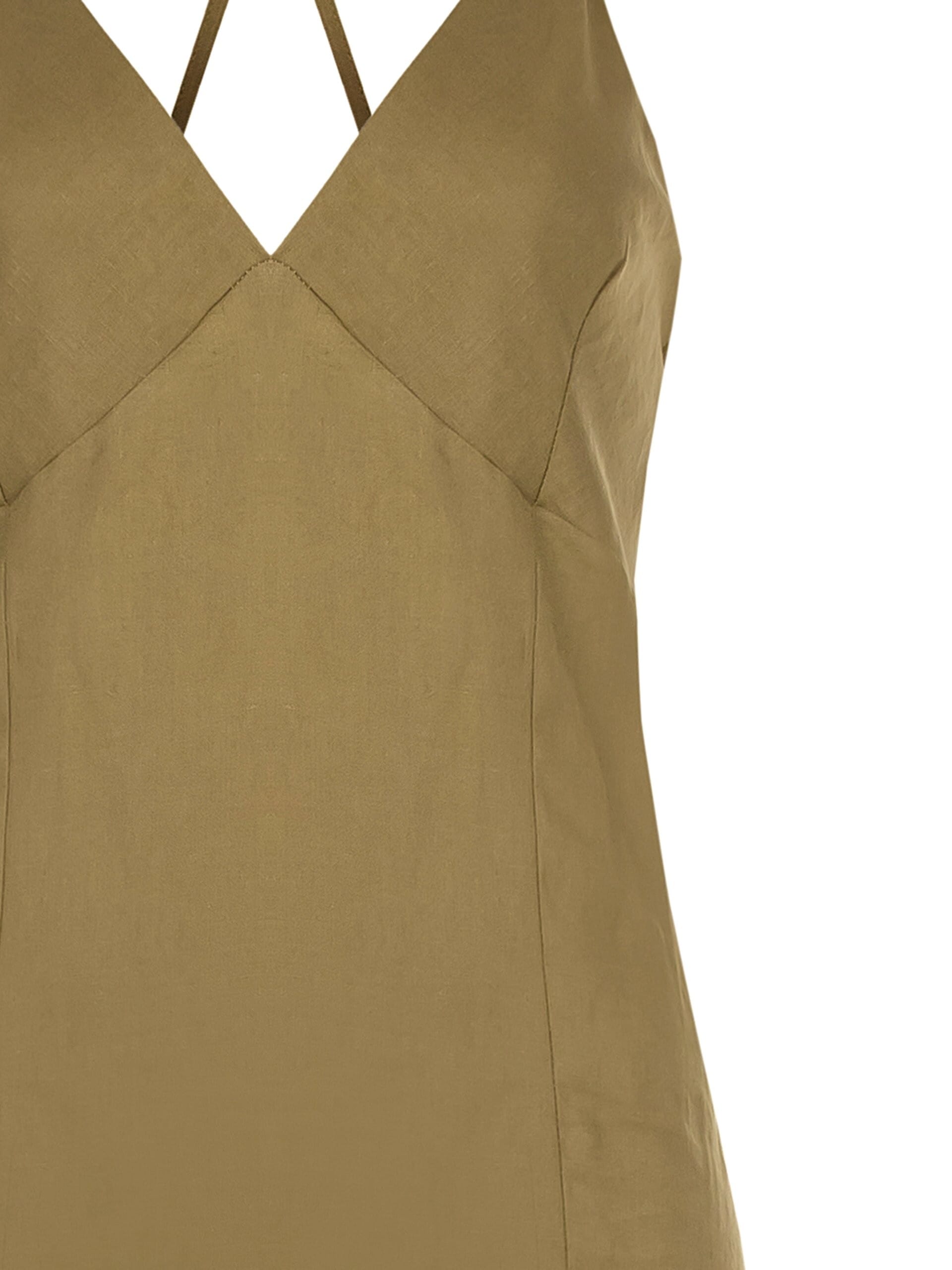 Mixed Viscose And Linen Maxi Dress With Thin Cross Back Straps Rinascimento