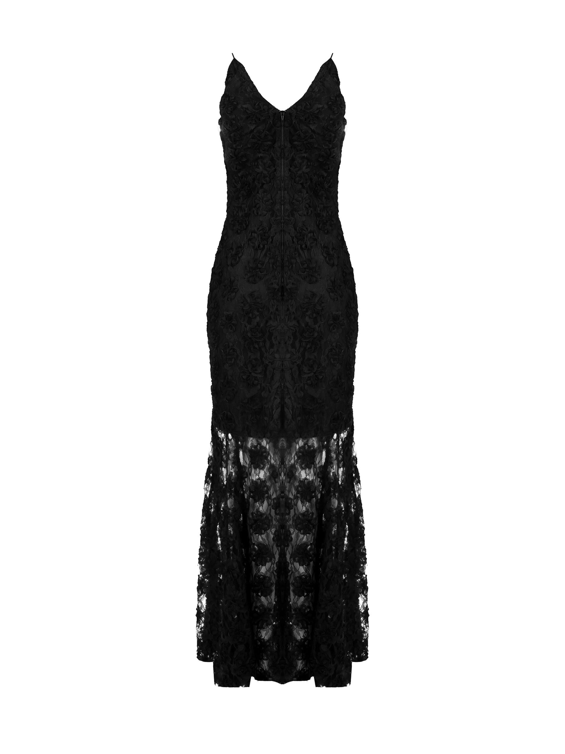 Rose Tulle Embroidered Mermaid Long Dress In Relief Rinascimento