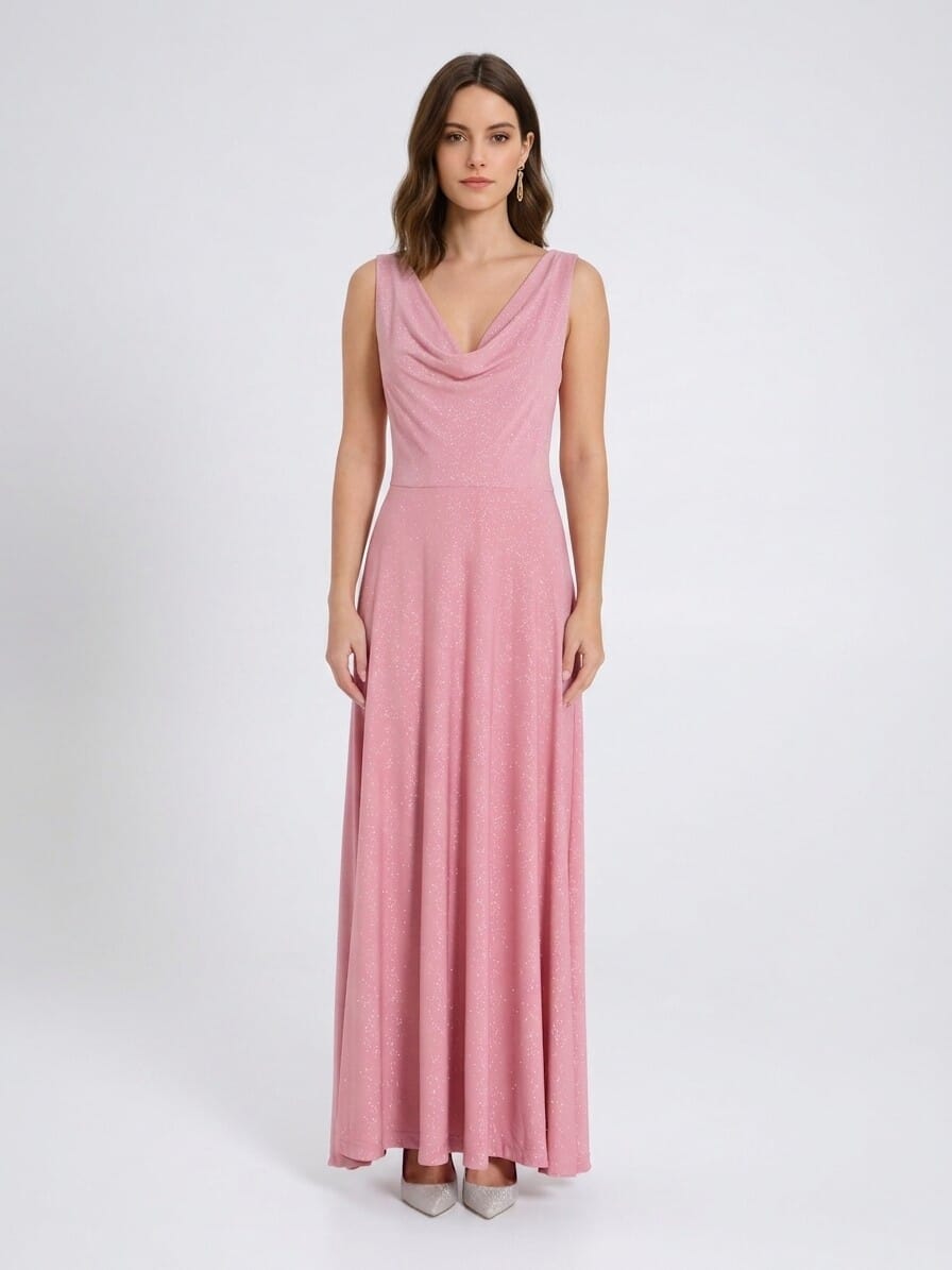 Abito Lungo Glitter Con Scollo Dietro Rinascimento
