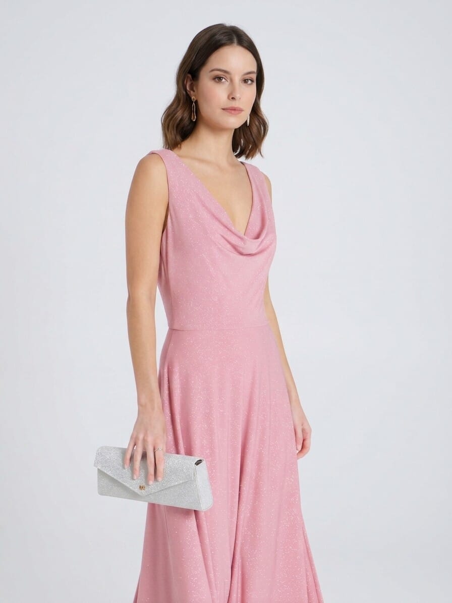 Abito Lungo Glitter Con Scollo Dietro Rinascimento