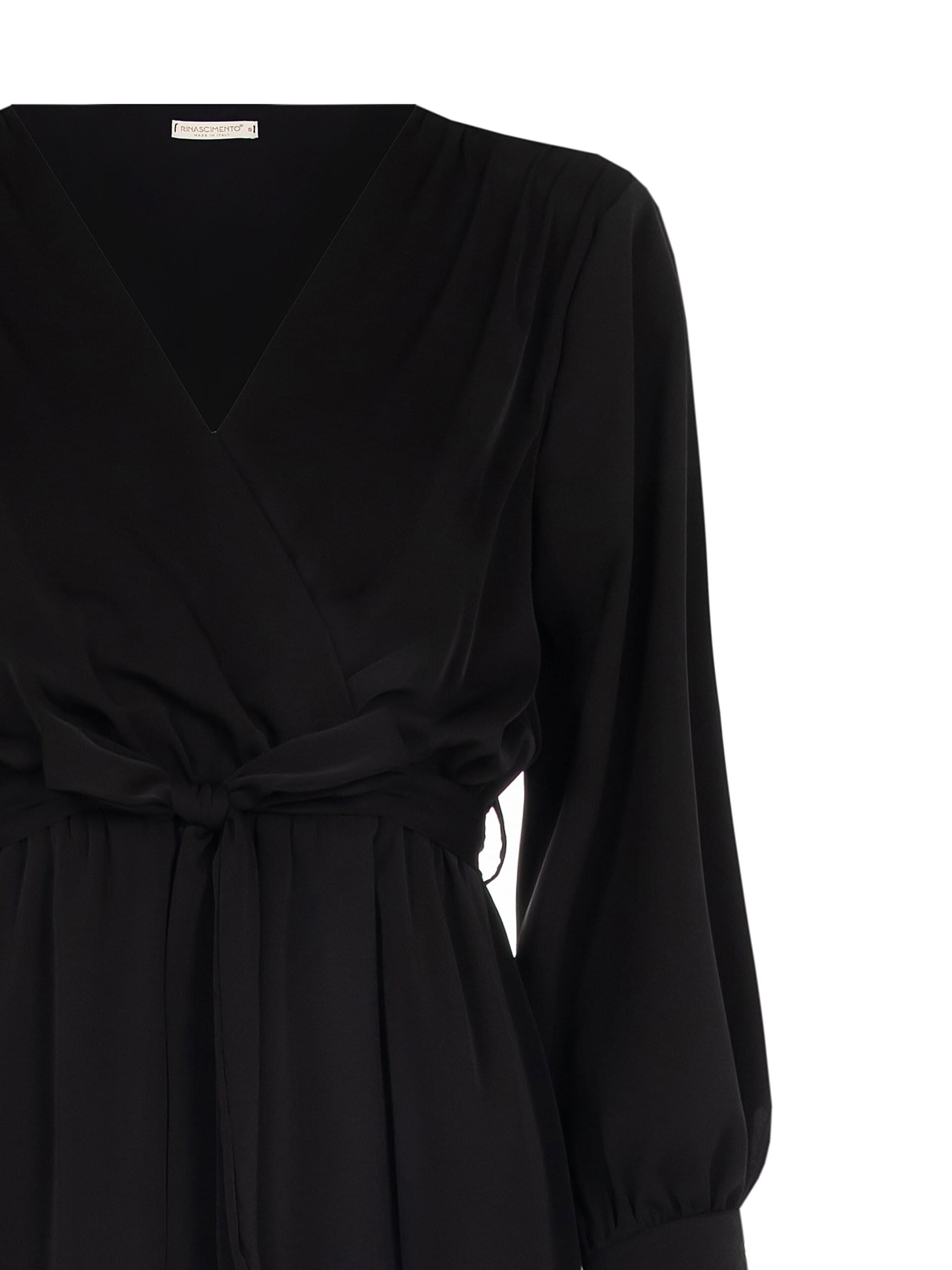 Midi Satin Cross Neck Dress With Coordinated Belt And Straps Rinascimento