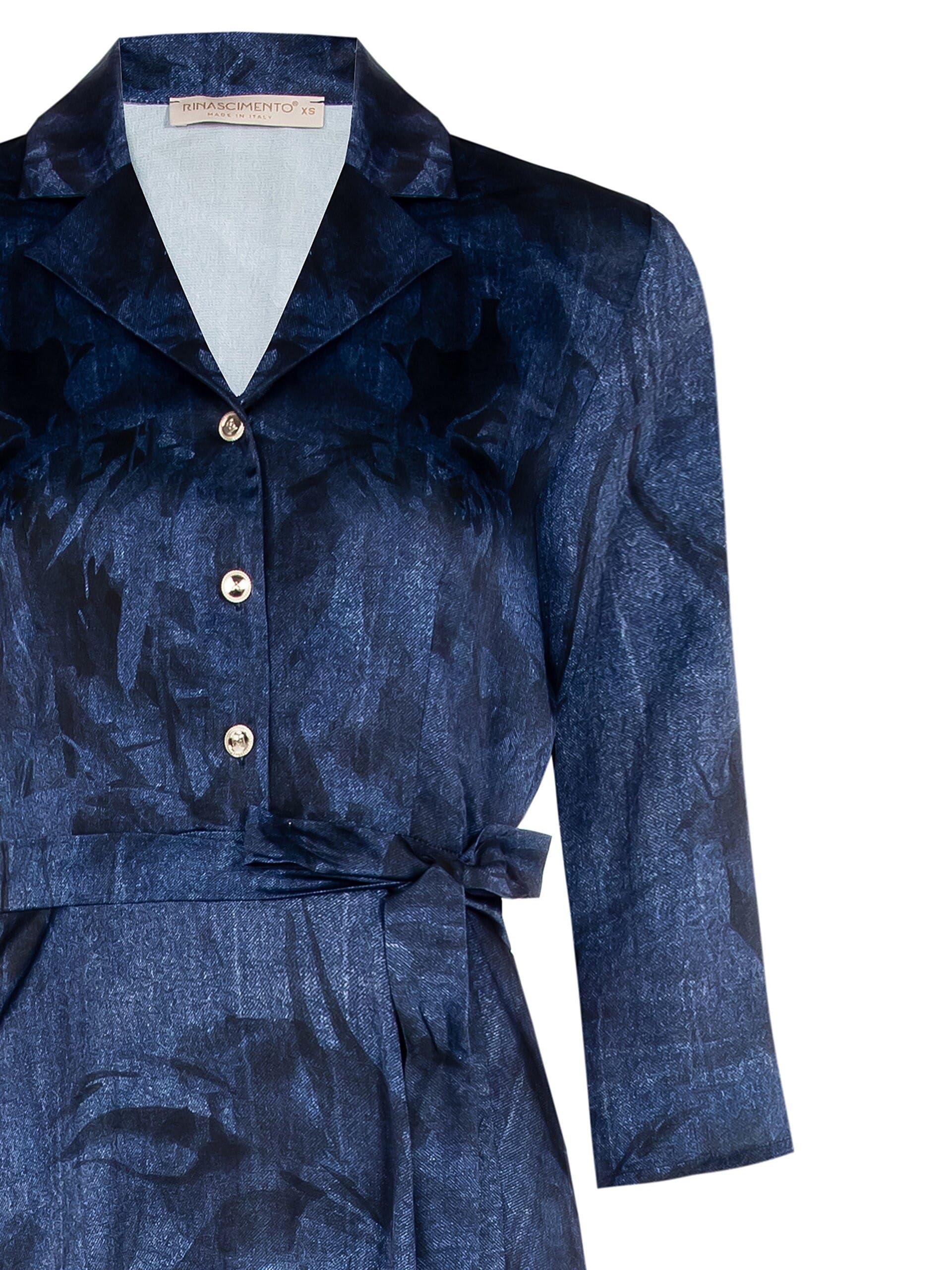 Denim Effect Print Chemisier Long Dress With Rinascimento Belt