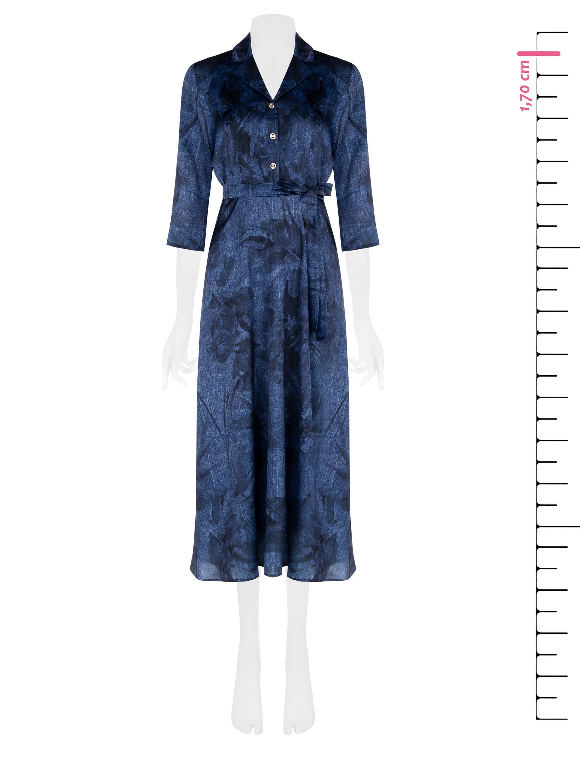 Denim Effect Print Chemisier Long Dress With Rinascimento Belt