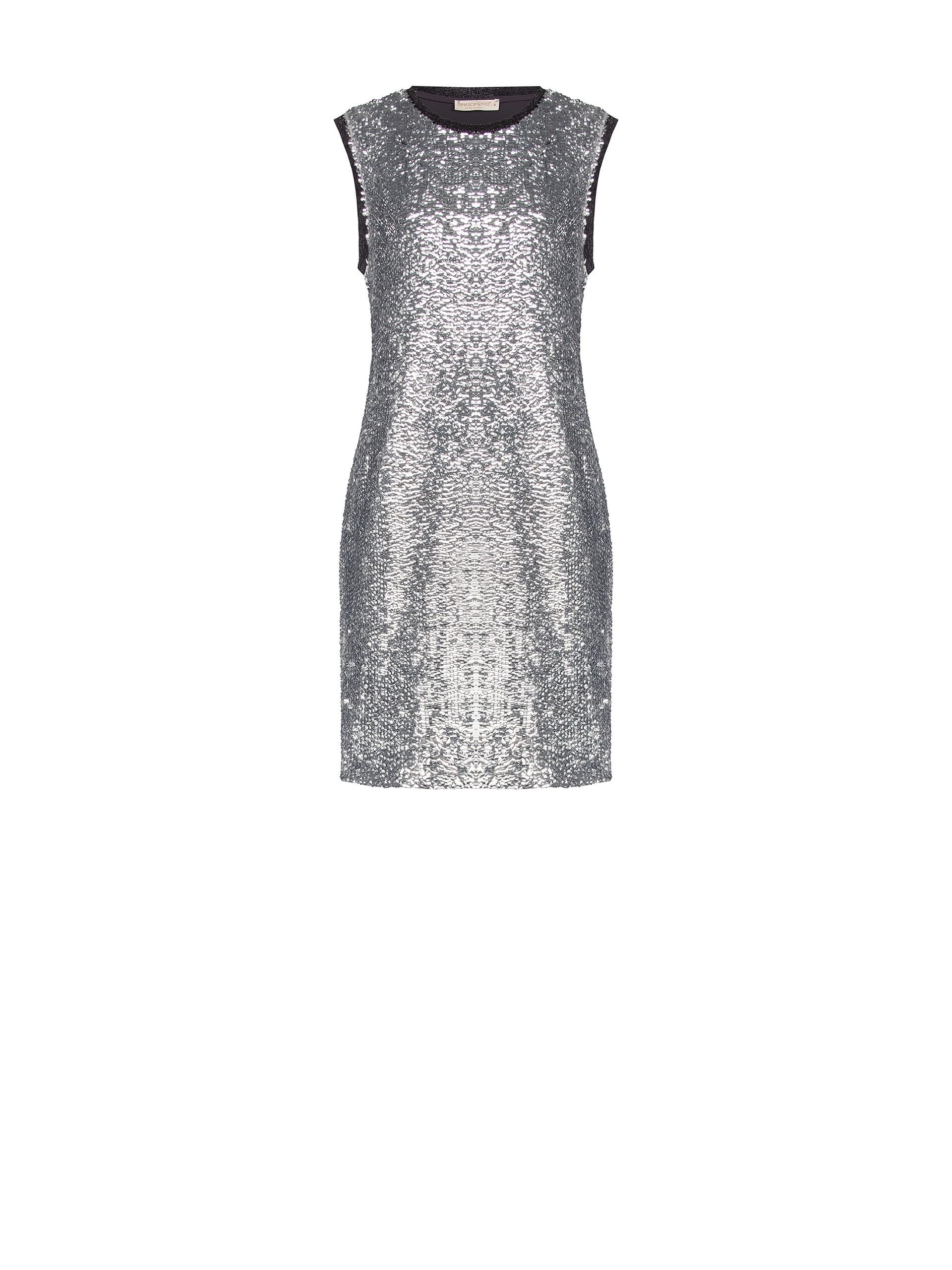 Short Sequin Covered Dress With Crew Neck And Lurex Armholes Rinascimento