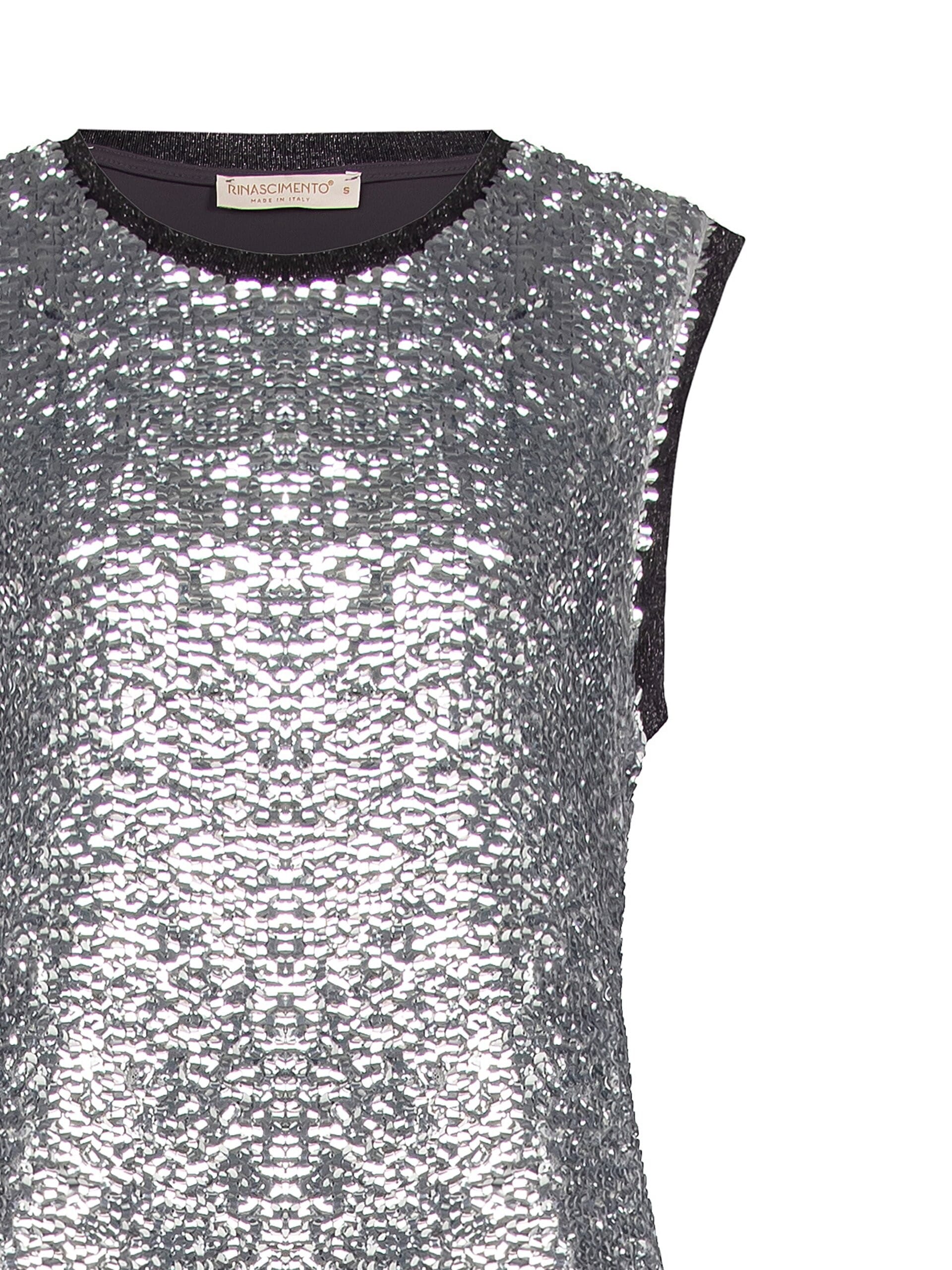 Short Sequin Covered Dress With Crew Neck And Lurex Armholes Rinascimento