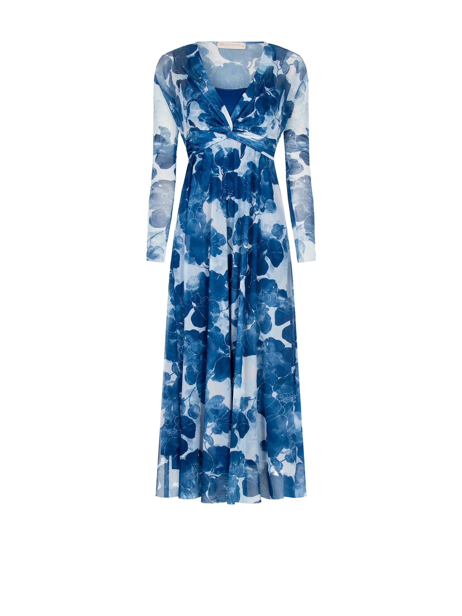 Abito Lungo In Tulle Elasticizzato Con Scollo A V Annodato Rinascimento