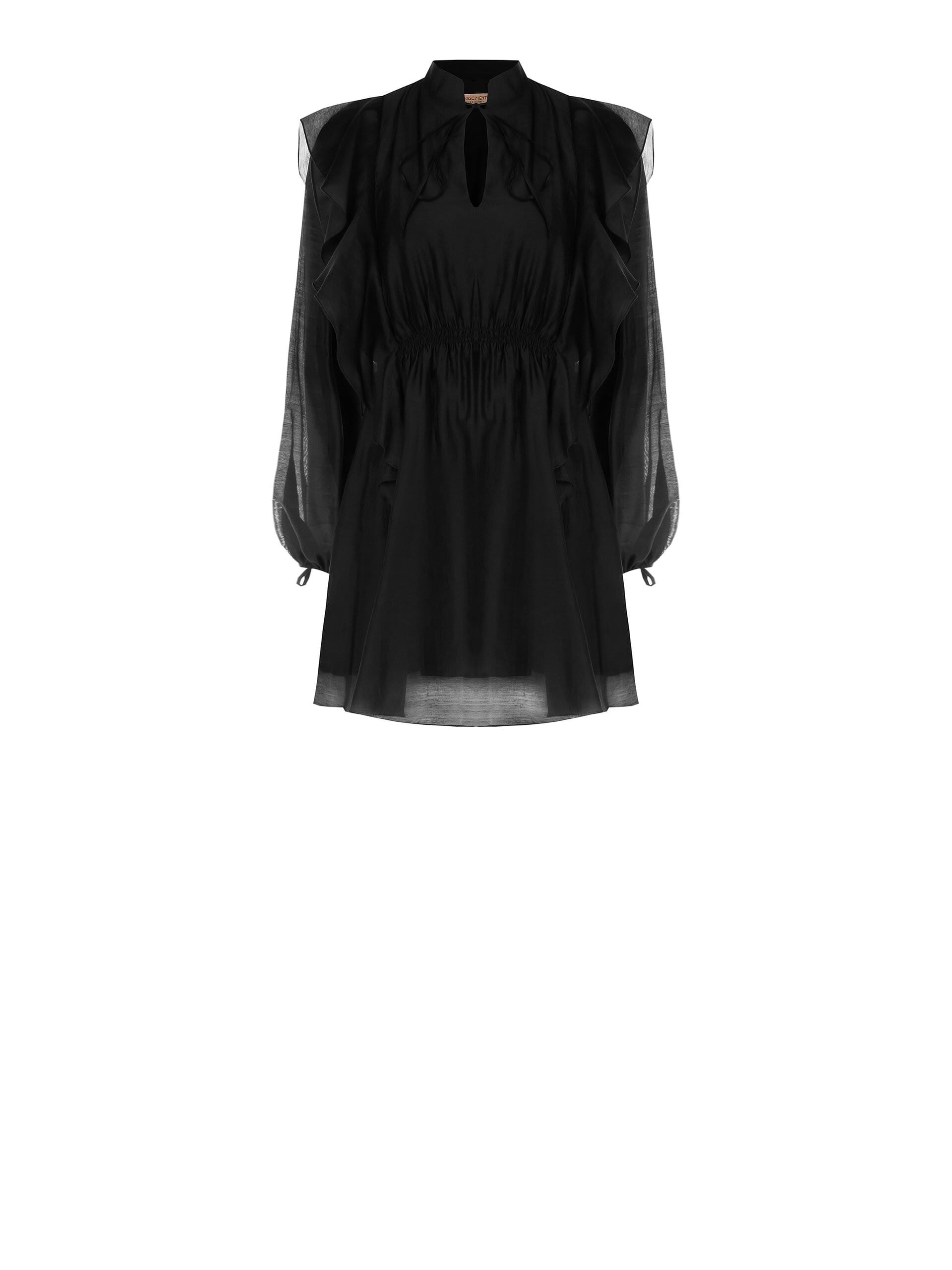 Robe courte en fibres écologiques avec volants et liens Rinascimento