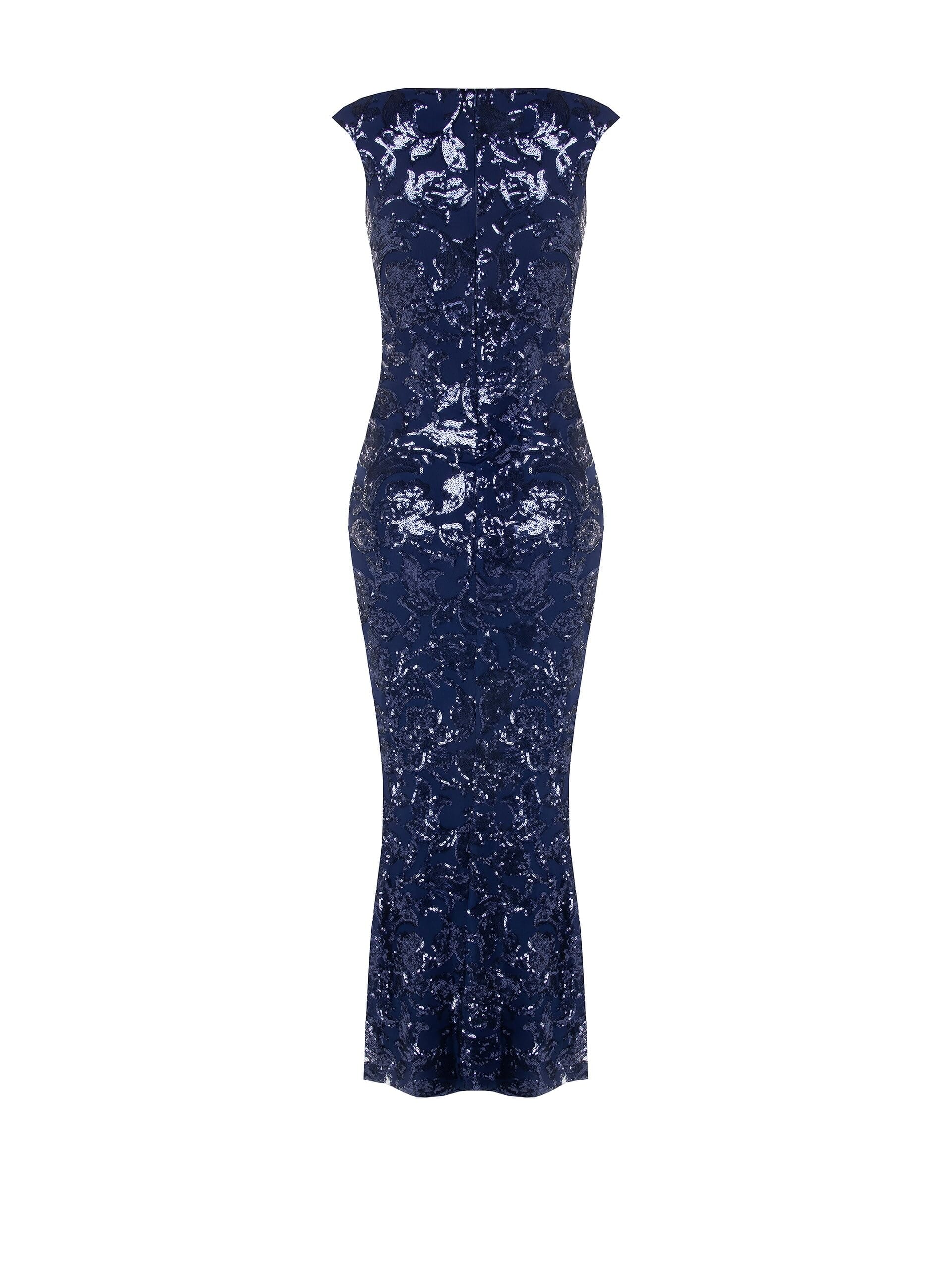 Rinascimento Long Mesh Sheath Dress With Sequins And Front Slit