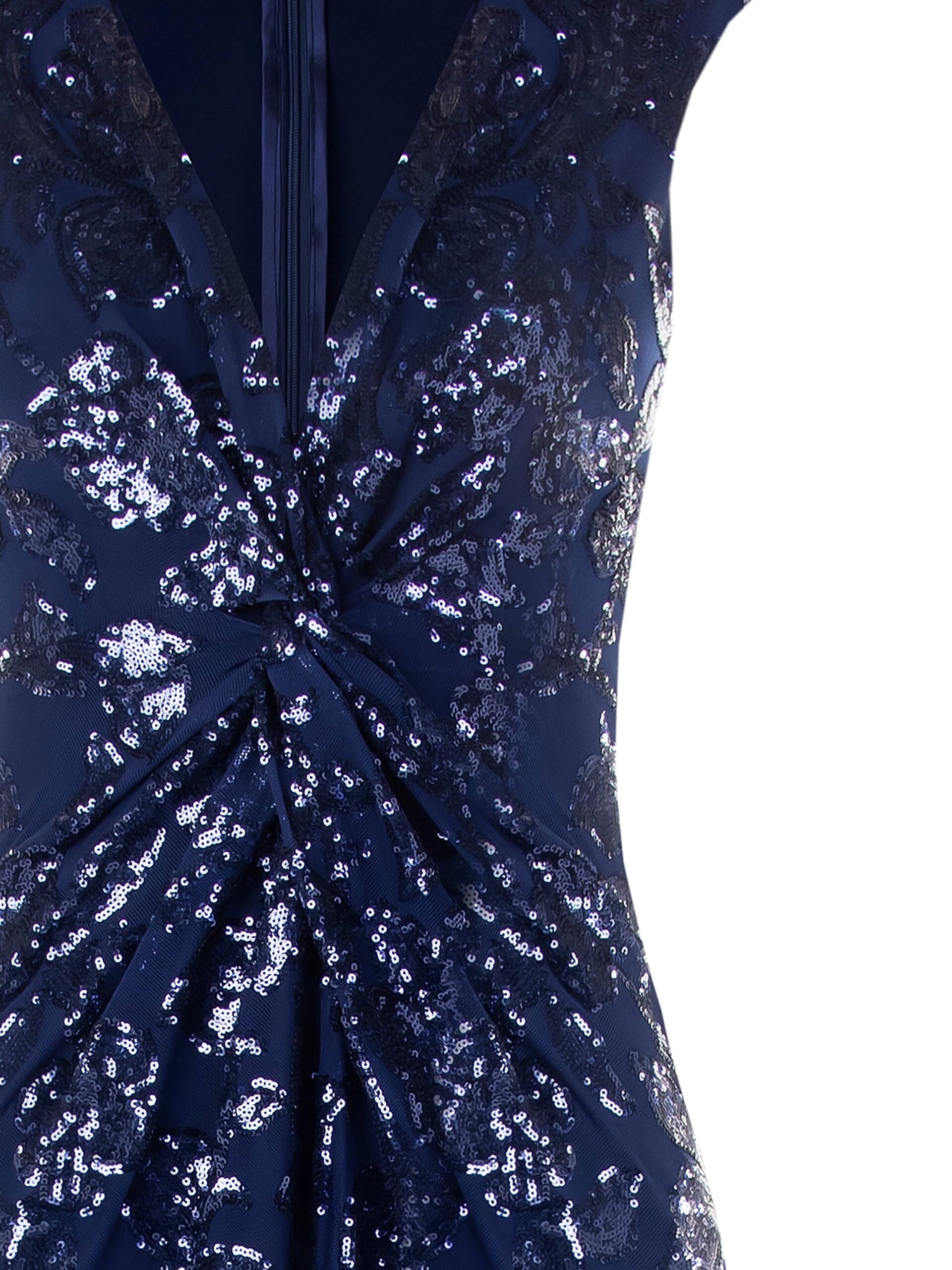 Rinascimento Long Mesh Sheath Dress With Sequins And Front Slit