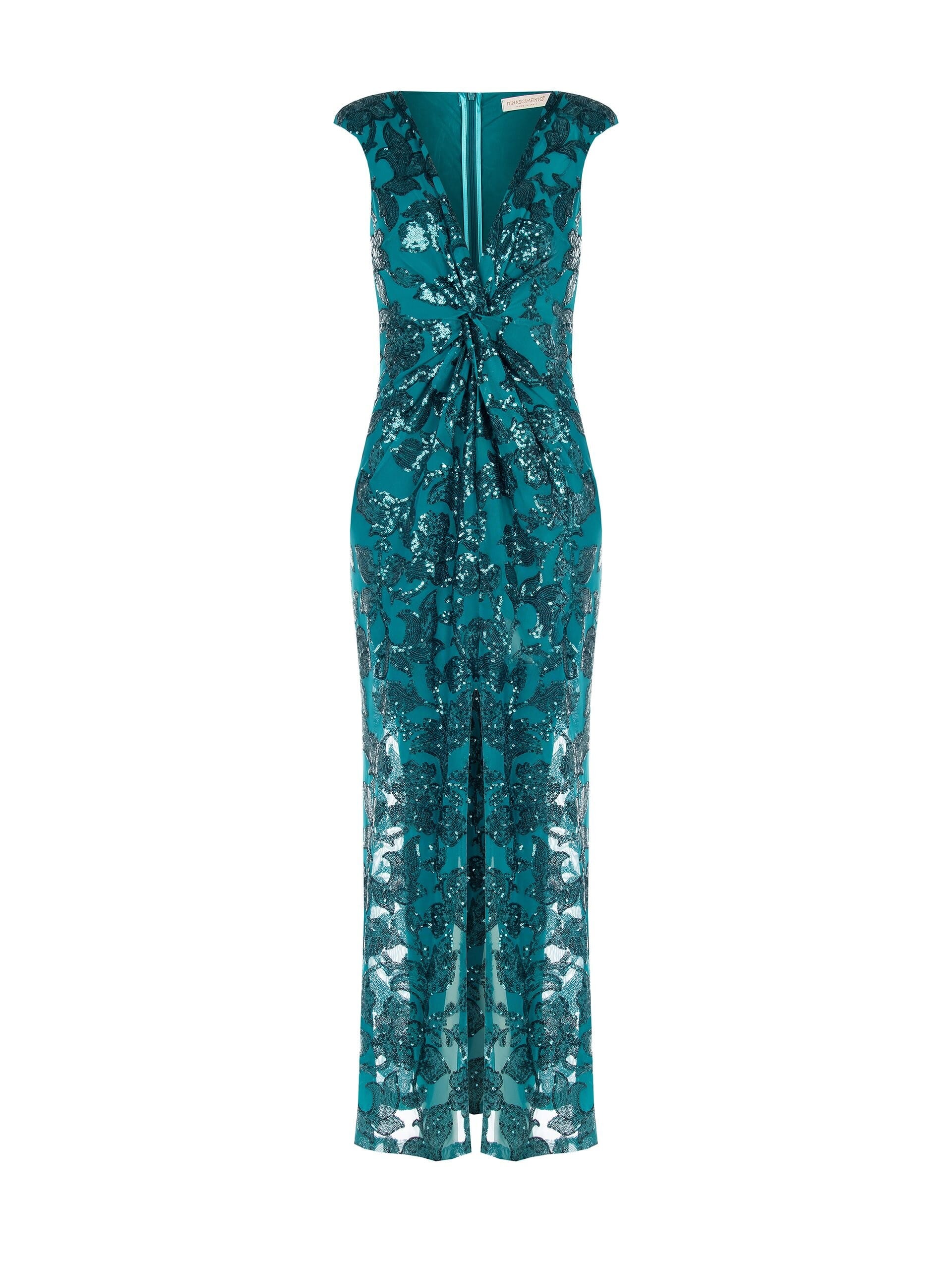 Rinascimento Long Mesh Sheath Dress With Sequins And Front Slit