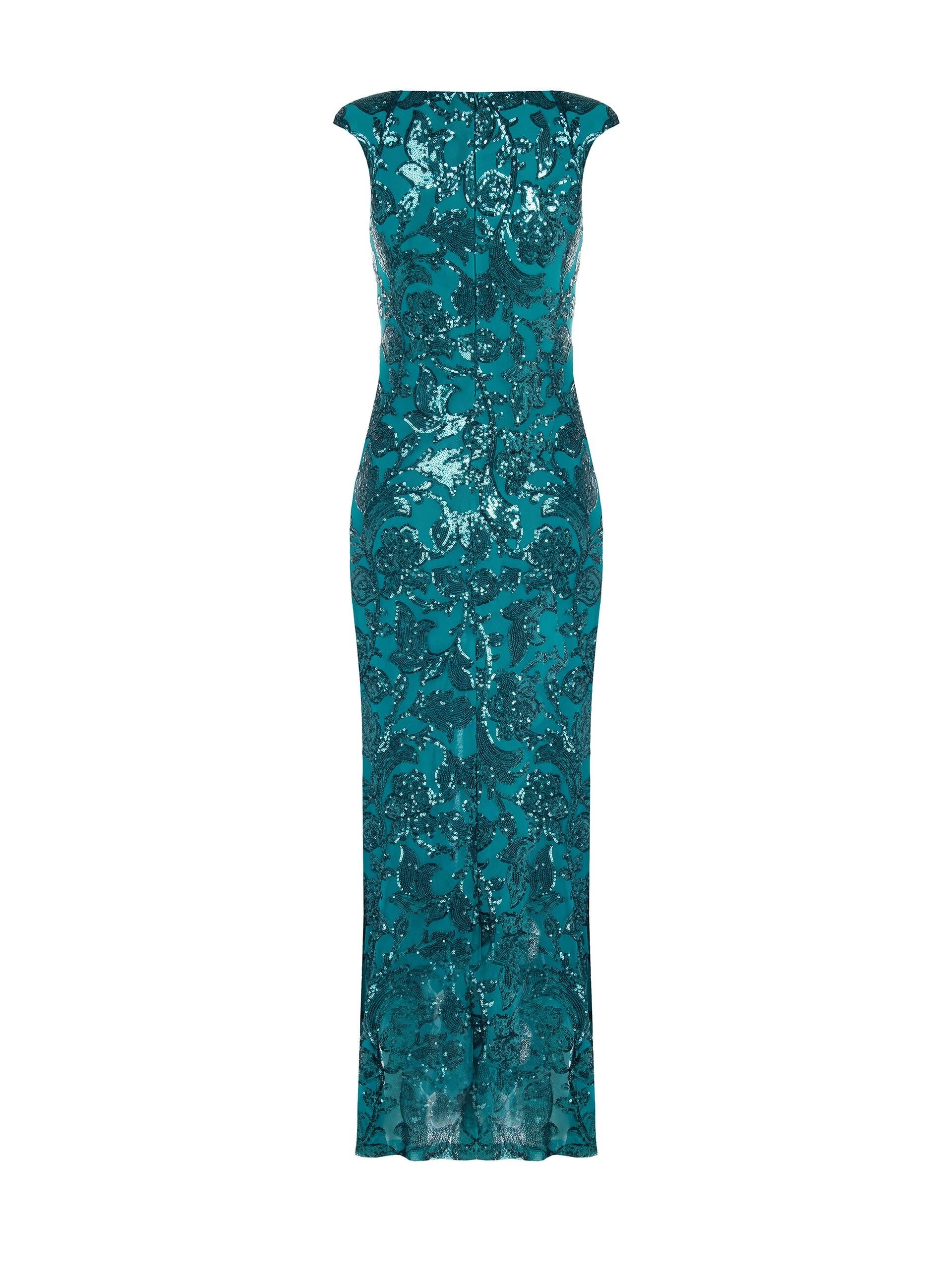 Rinascimento Long Mesh Sheath Dress With Sequins And Front Slit