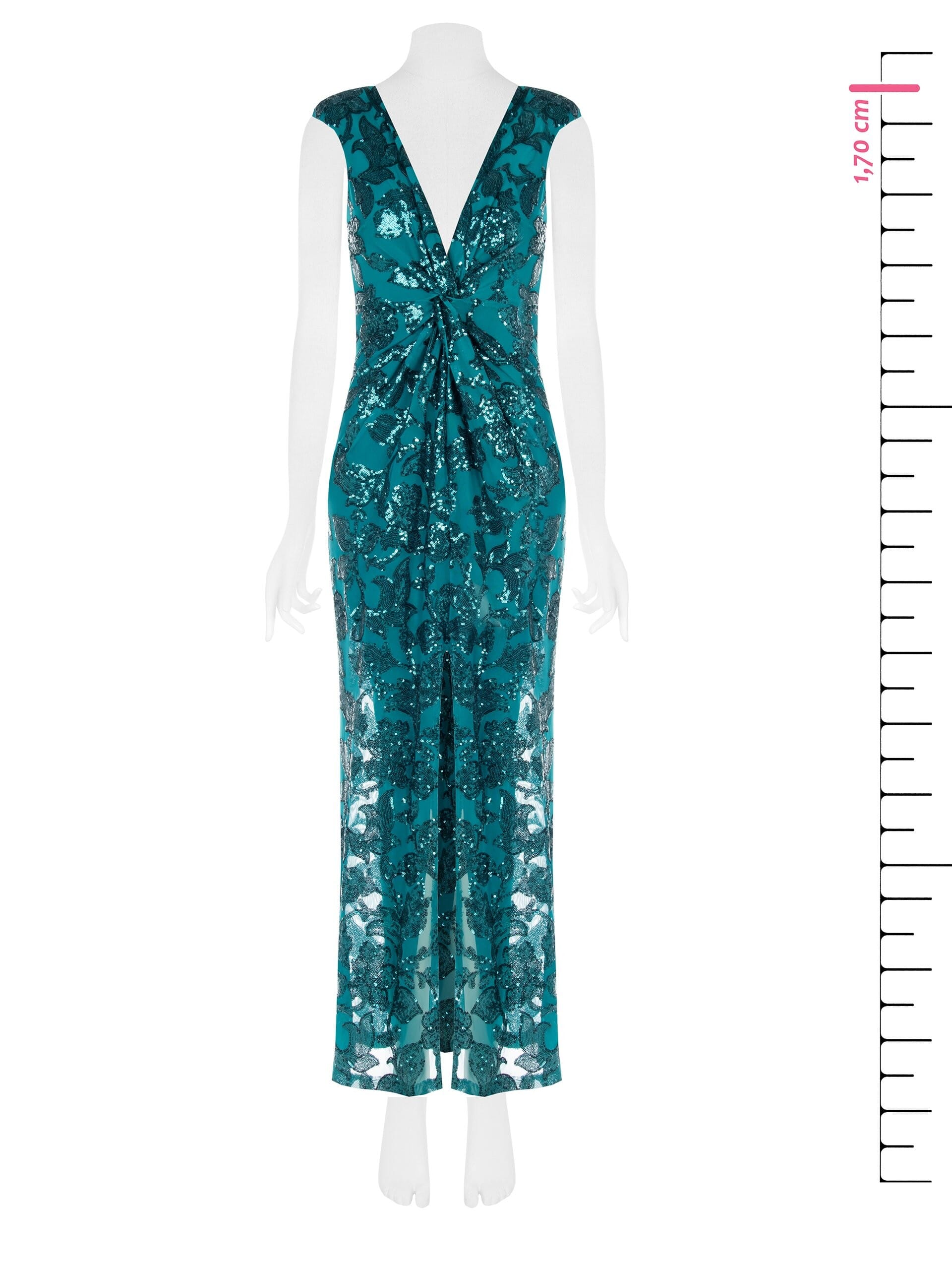 Rinascimento Long Mesh Sheath Dress With Sequins And Front Slit