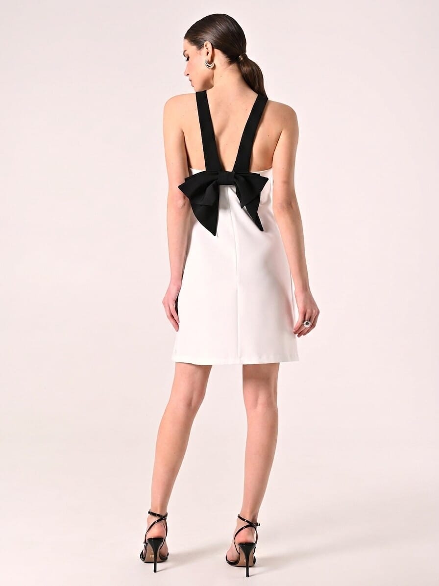 Abito Corto Bicolor In Tessuto Tecnico Con Fiocco Dietro Rinascimento