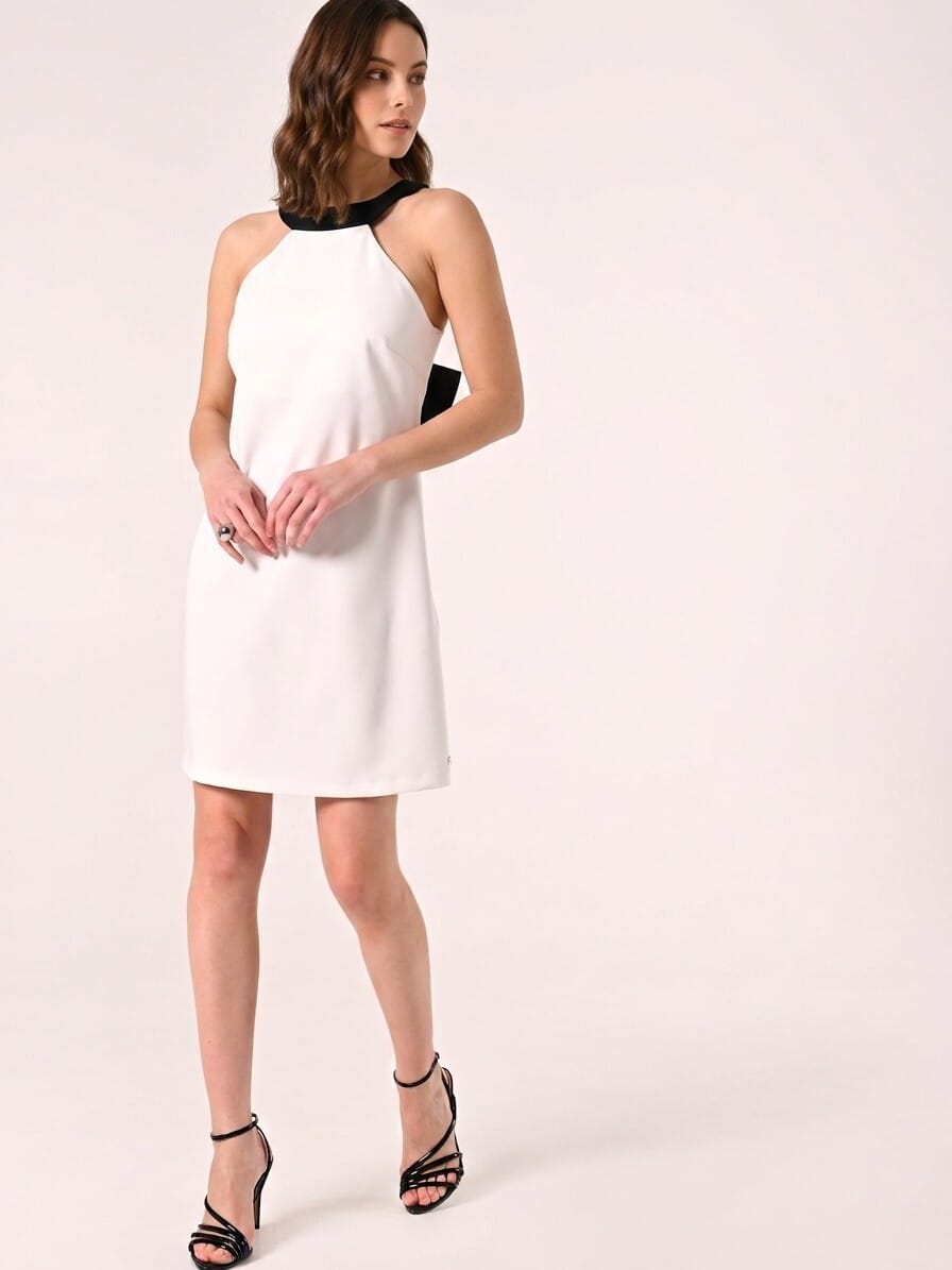 Abito Corto Bicolor In Tessuto Tecnico Con Fiocco Dietro Rinascimento