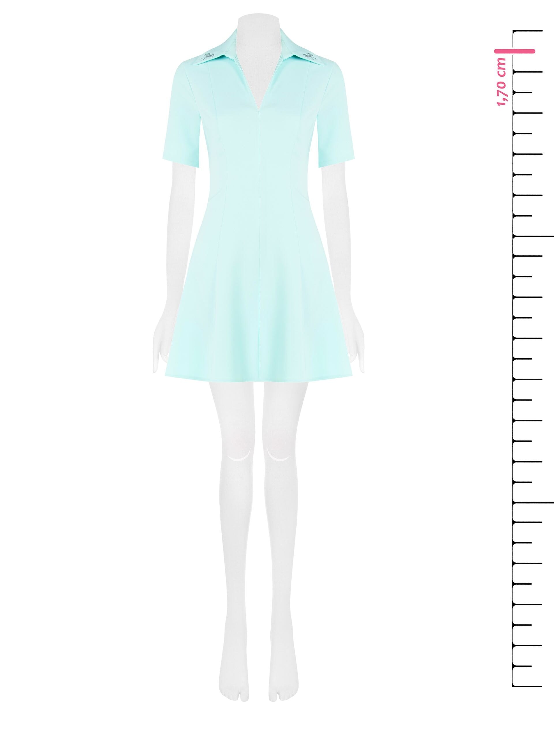 Abito Corto A Ruota In Tessuto Bi-Stretch Con Scollo A V E Fiocco In Strass Sul Colletto Rinascimento