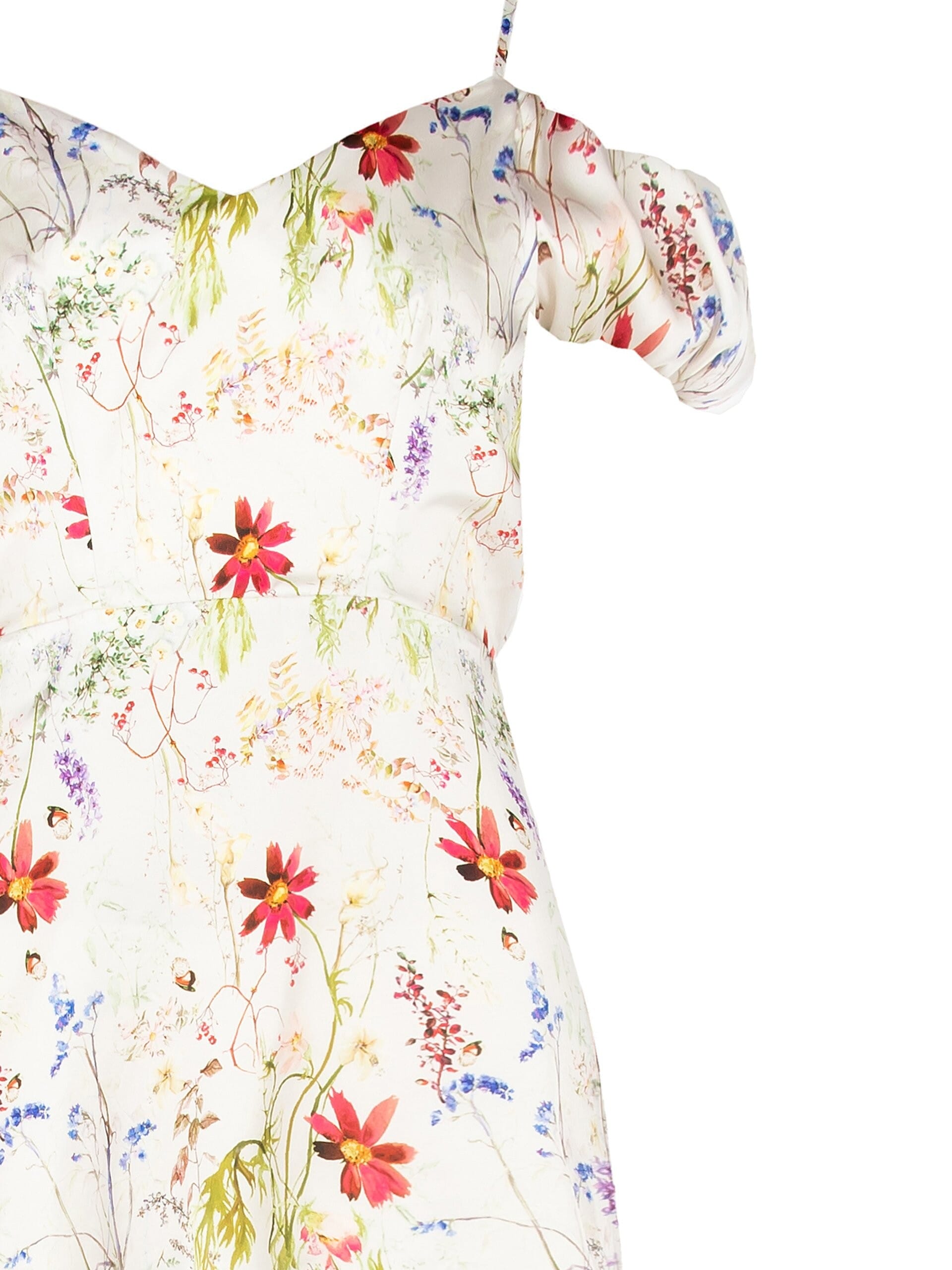 Abito Maxi In Raso Stampa Botanical Con Doppio Scollo A Cuore Rinascimento