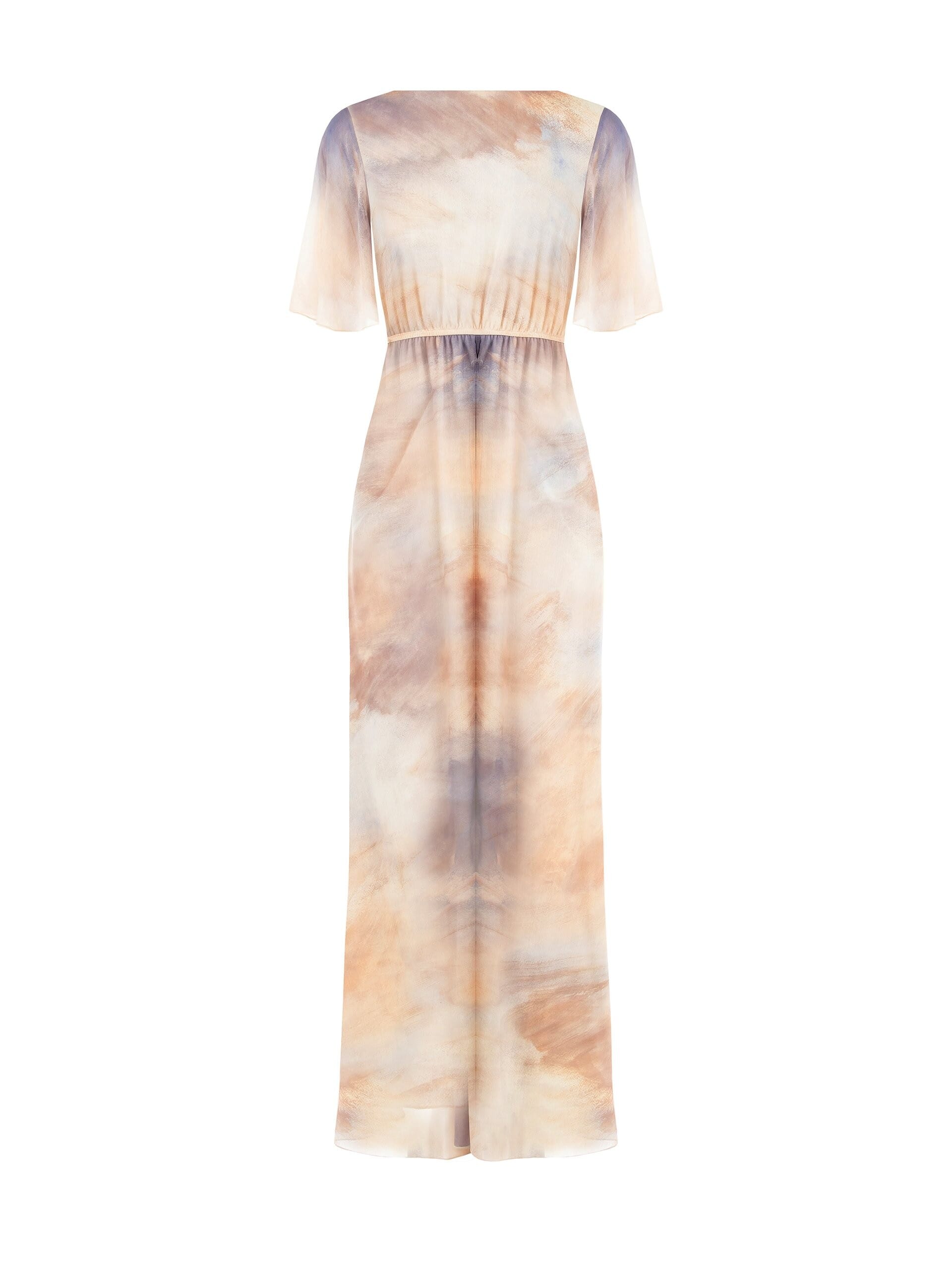 Rinascimento Long Dress In Shaded Crepon With Knot And V-Neckline