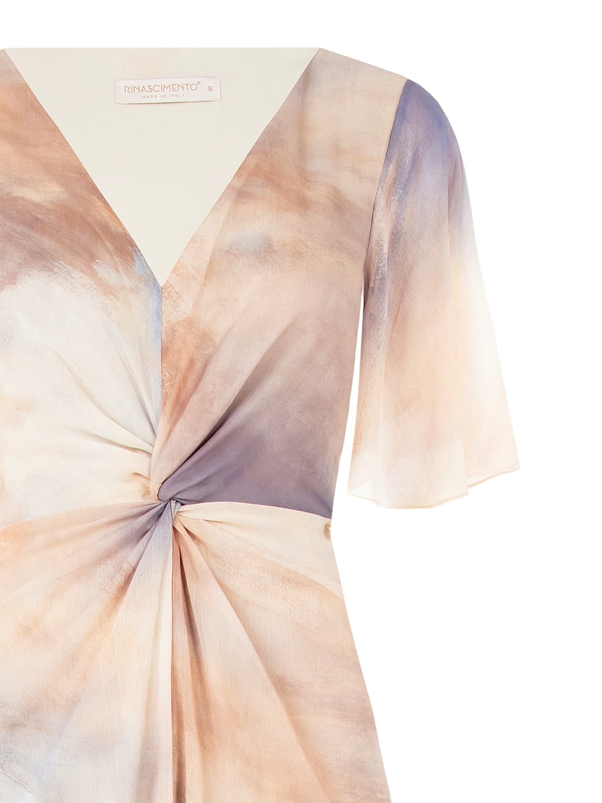 Rinascimento Long Dress In Shaded Crepon With Knot And V-Neckline