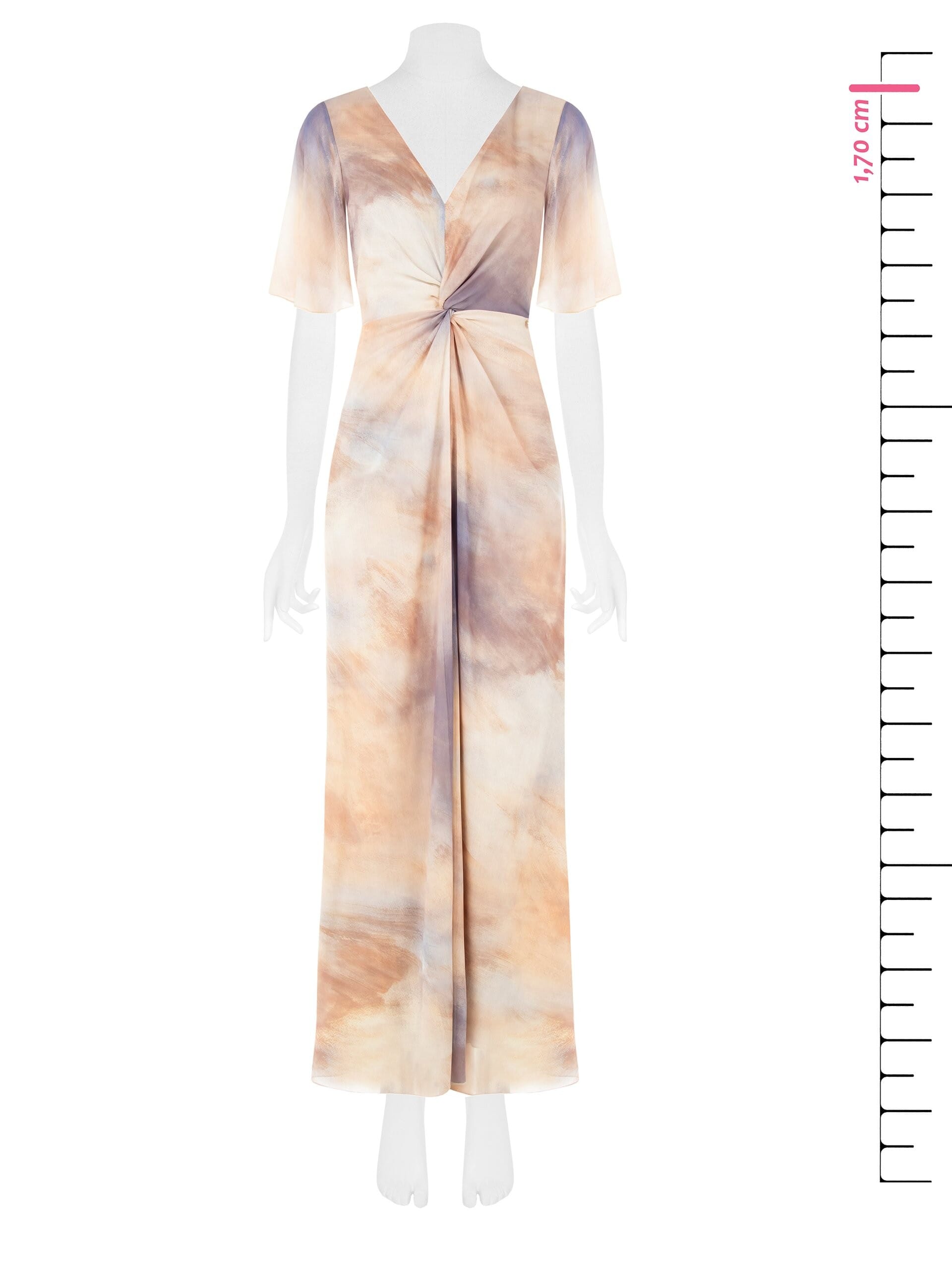 Rinascimento Long Dress In Shaded Crepon With Knot And V-Neckline