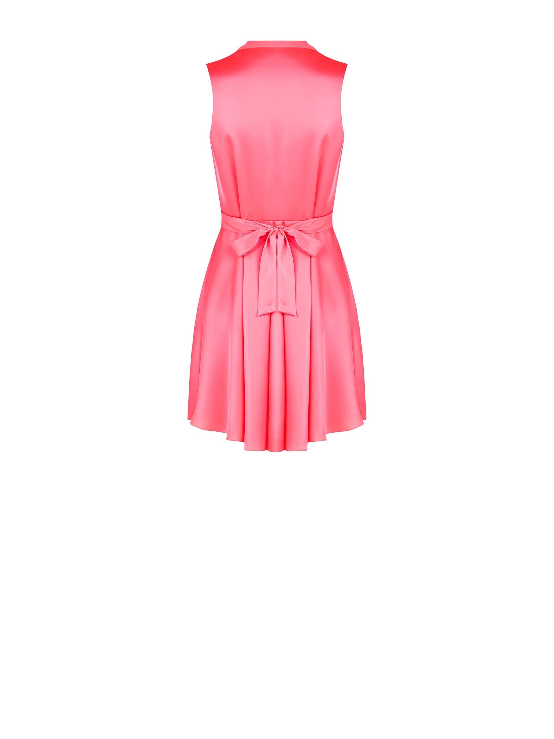 Rinascimento Short Satin Ruched Satin Dress with Bow Back and Ring Neckline