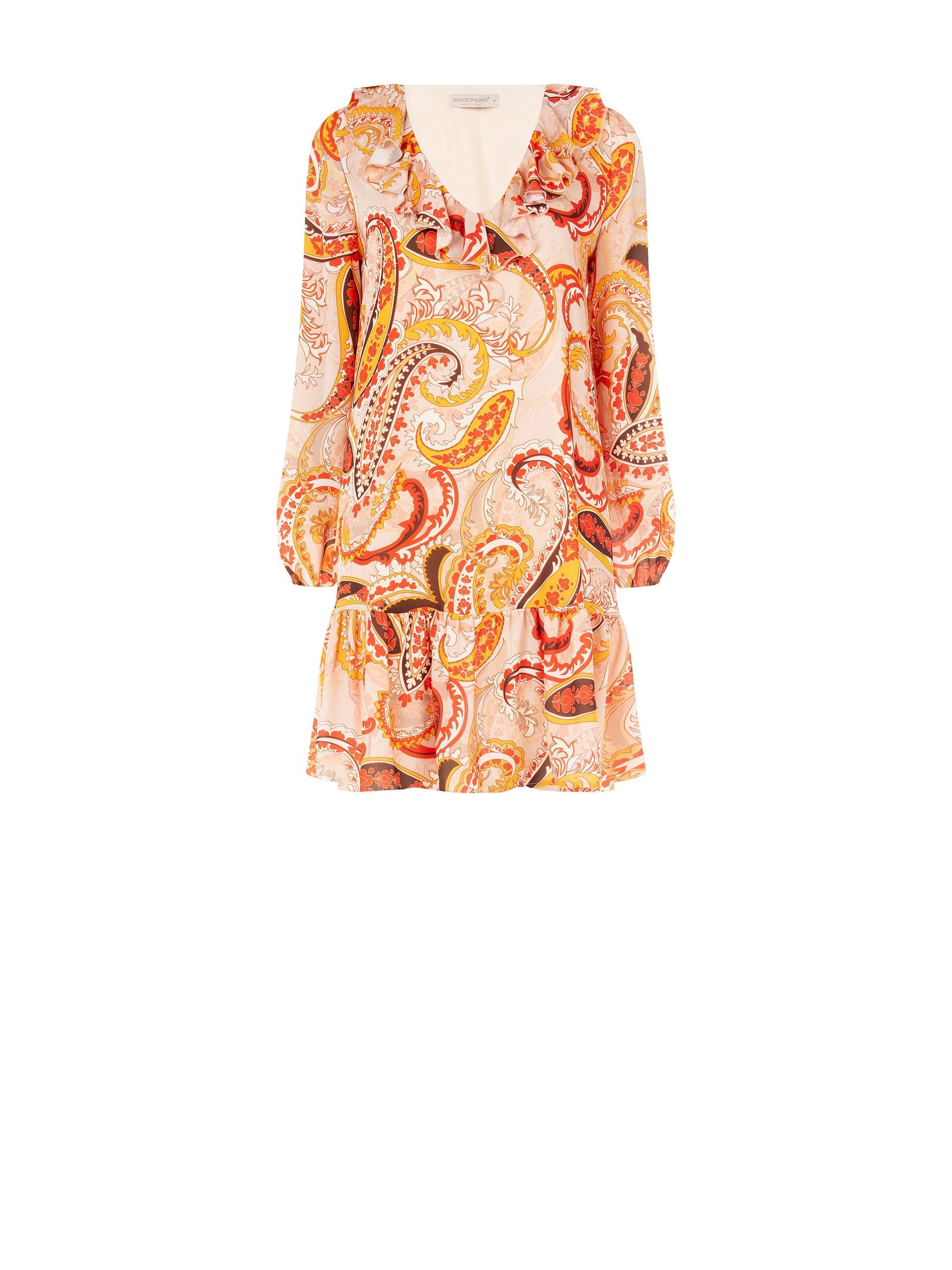 Short Apeze Dress With V-Neck And Ruffle Rinascimento