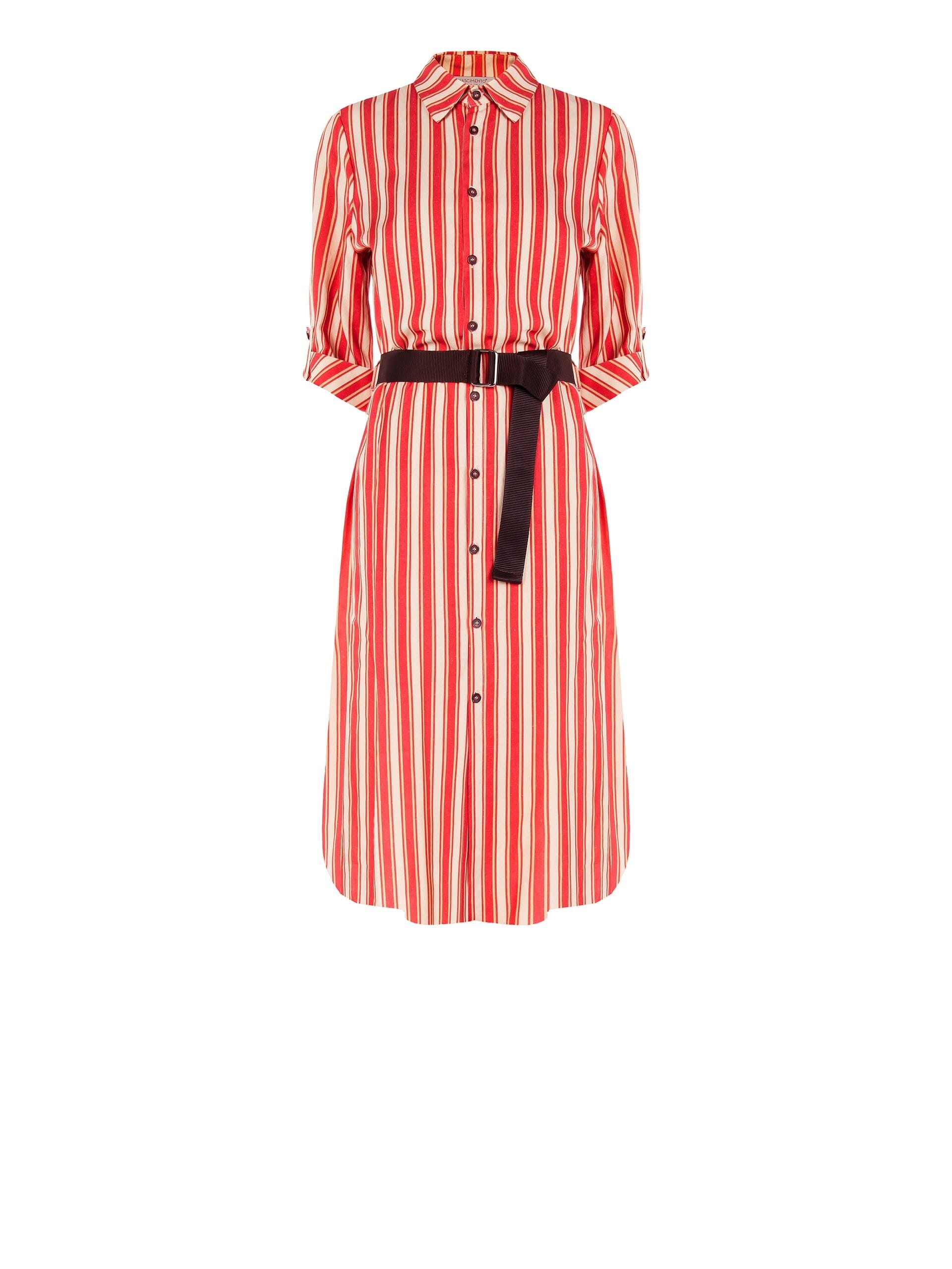 Mixed Viscose And Linen Chemisier Midi Dress With Matching Belt Rinascimento