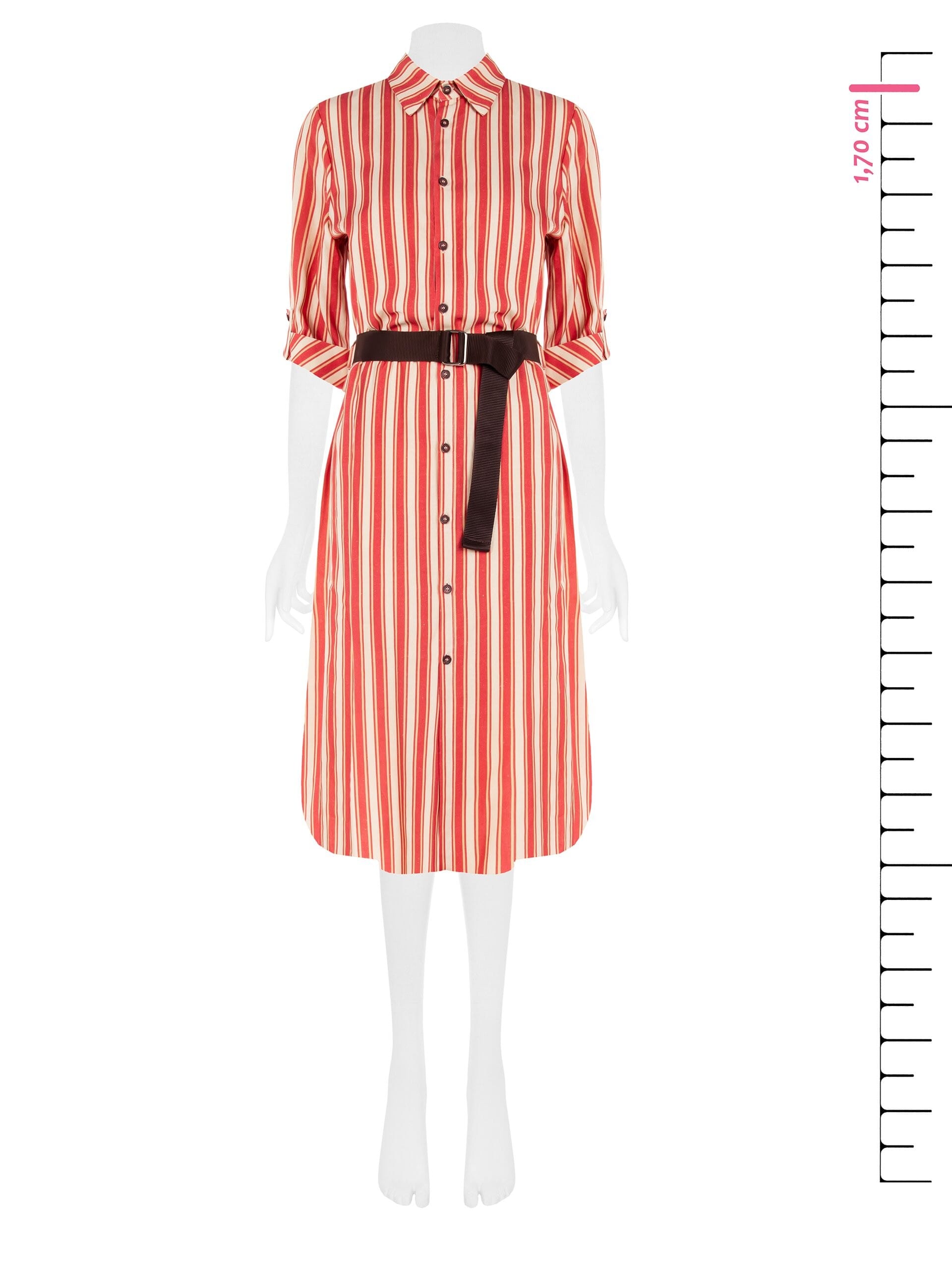 Mixed Viscose And Linen Chemisier Midi Dress With Matching Belt Rinascimento