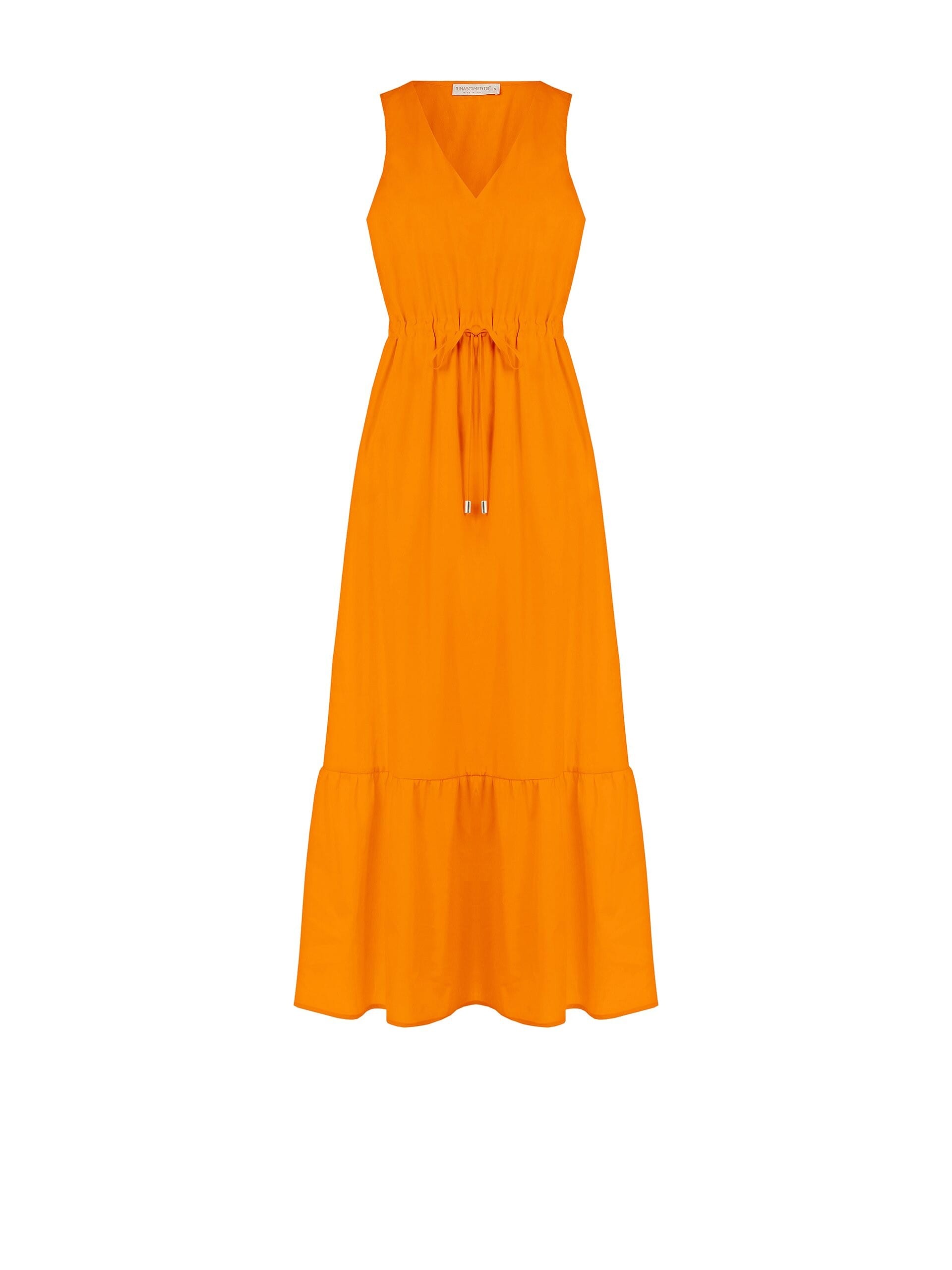 Long Cotton Dress With Drawstring Waist And V-neck Rinascimento