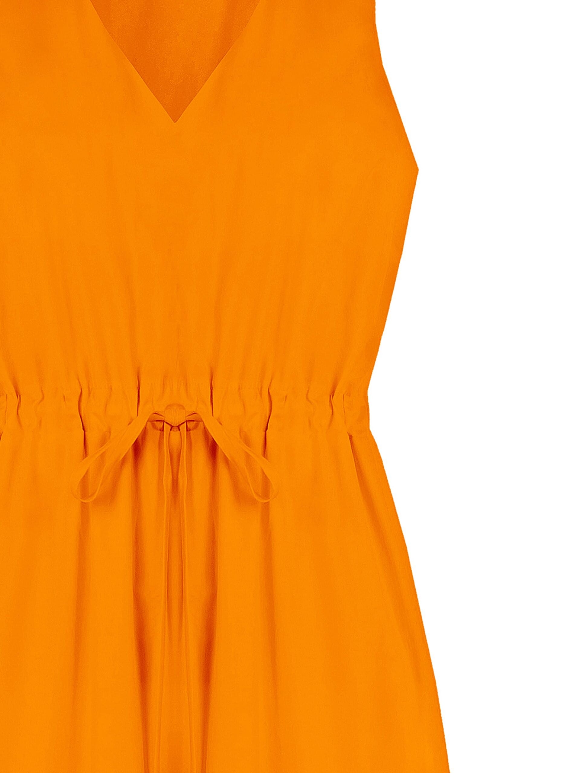 Long Cotton Dress With Drawstring Waist And V-neck Rinascimento