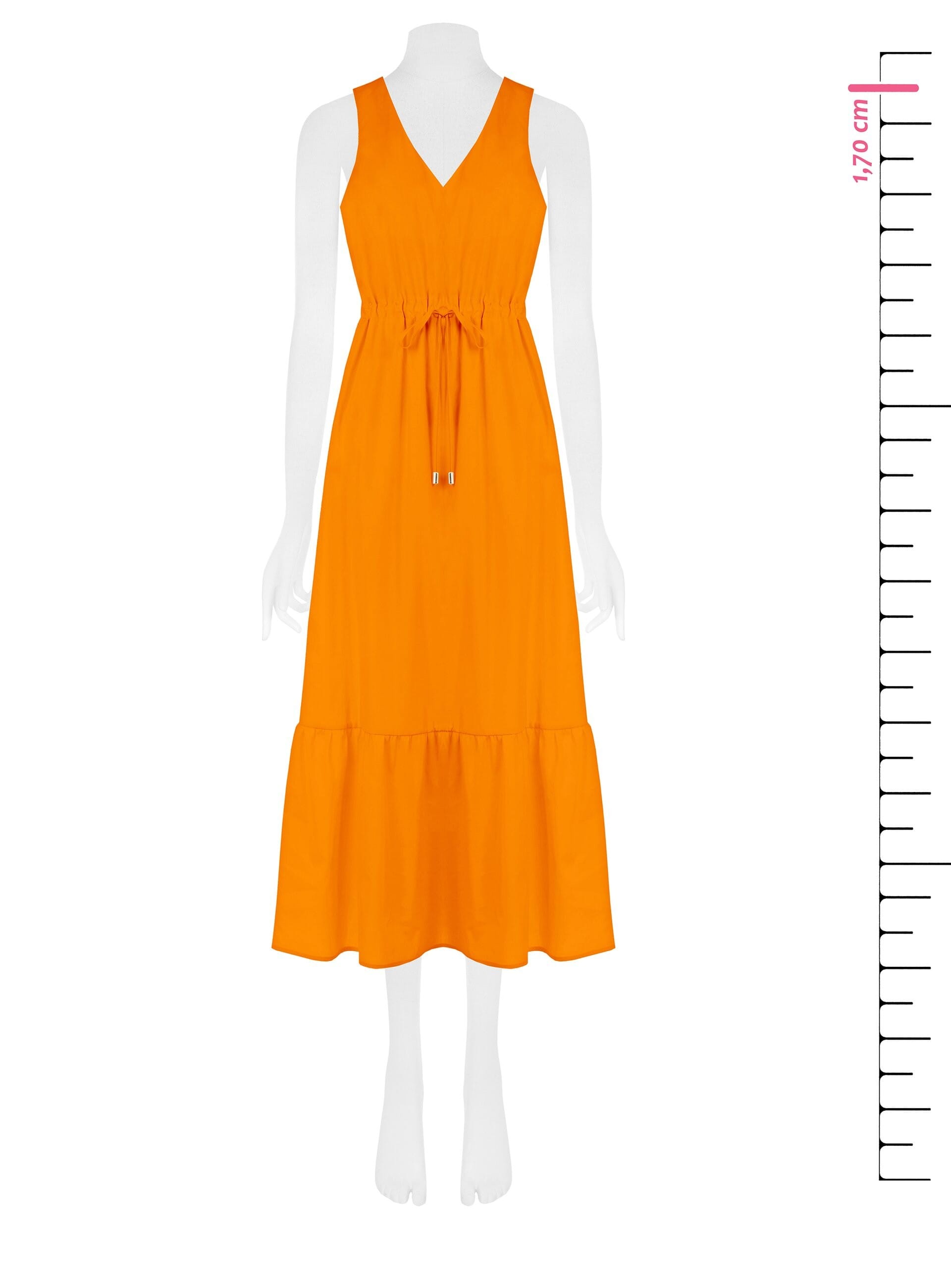 Long Cotton Dress With Drawstring Waist And V-neck Rinascimento