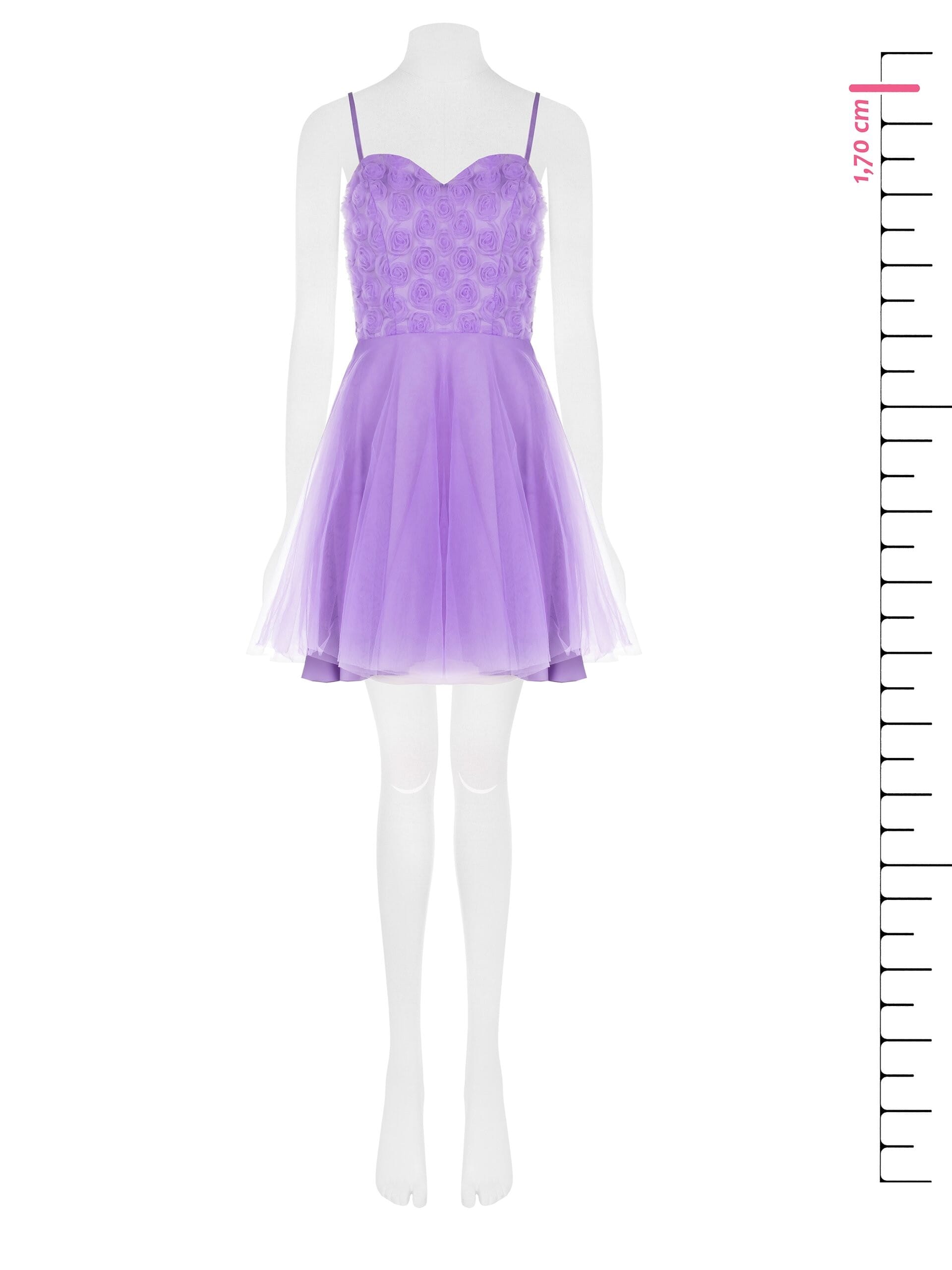 Robe de bal courte en tulle avec rinceaux de roses