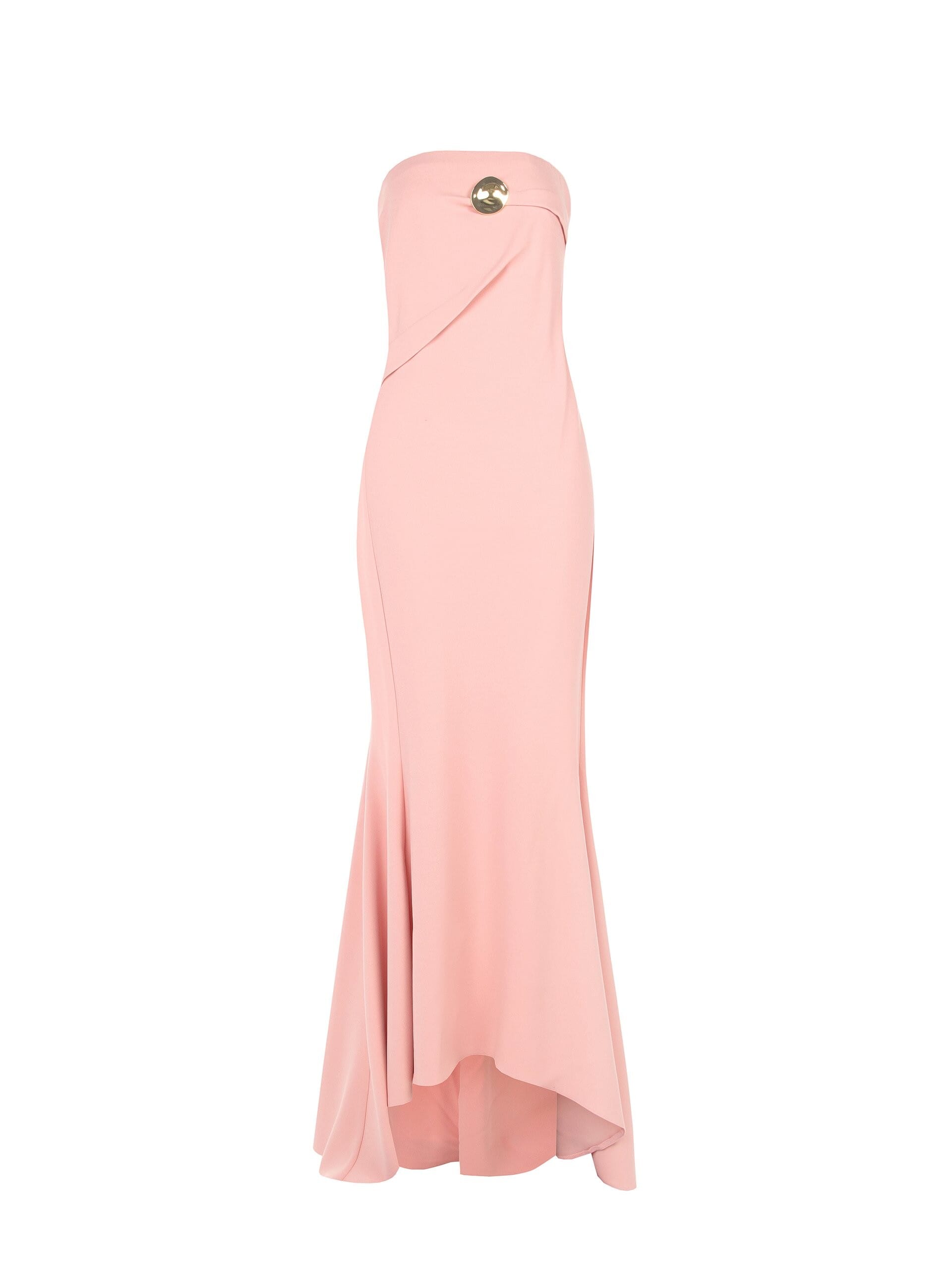 Asymmetrical Long Dress In Scuba Crepe With Gold Pin Rinascimento
