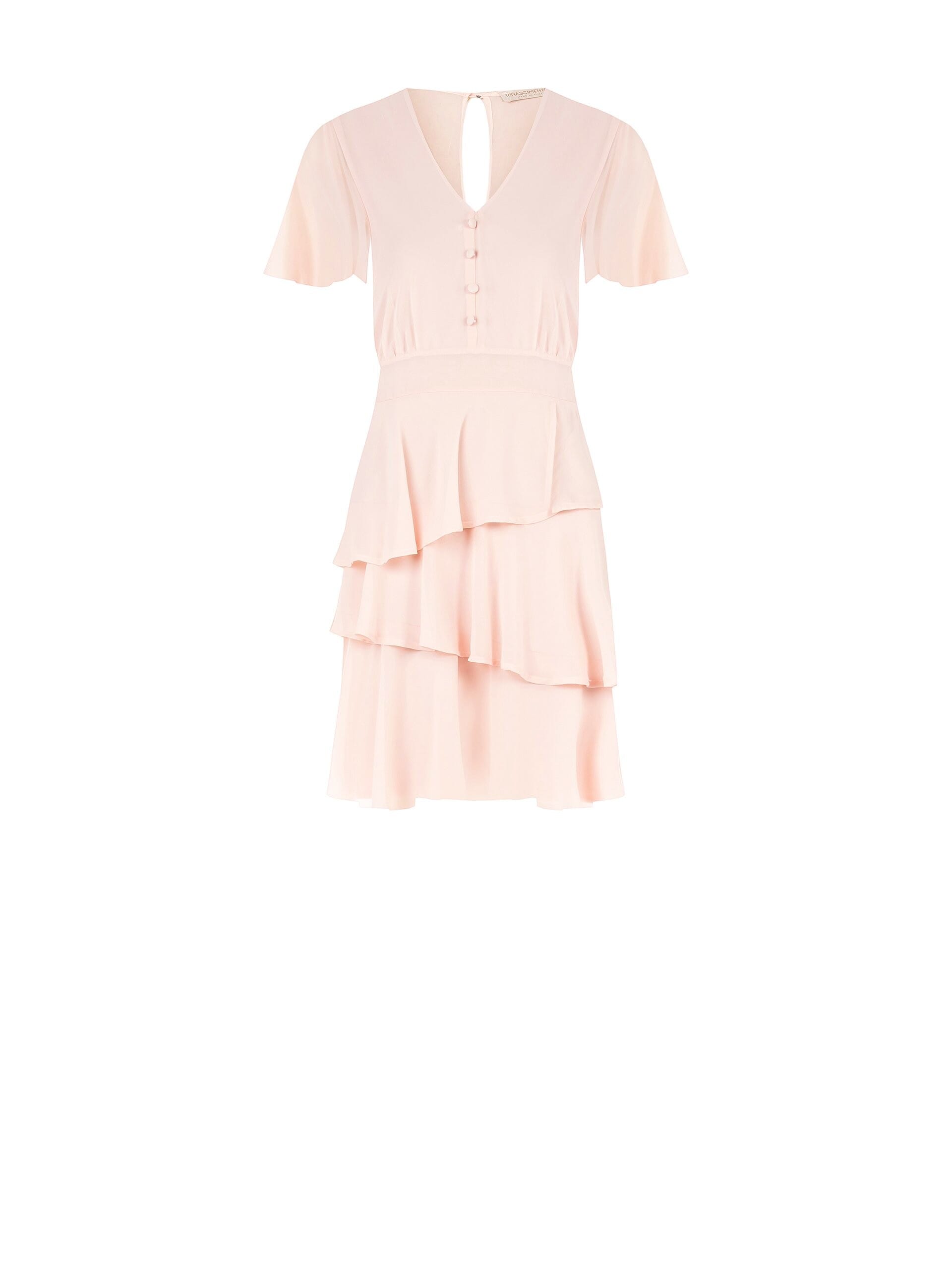 Georgette Ruffle Short Dress With V-Neckline And 3 Buttons Rinascimento