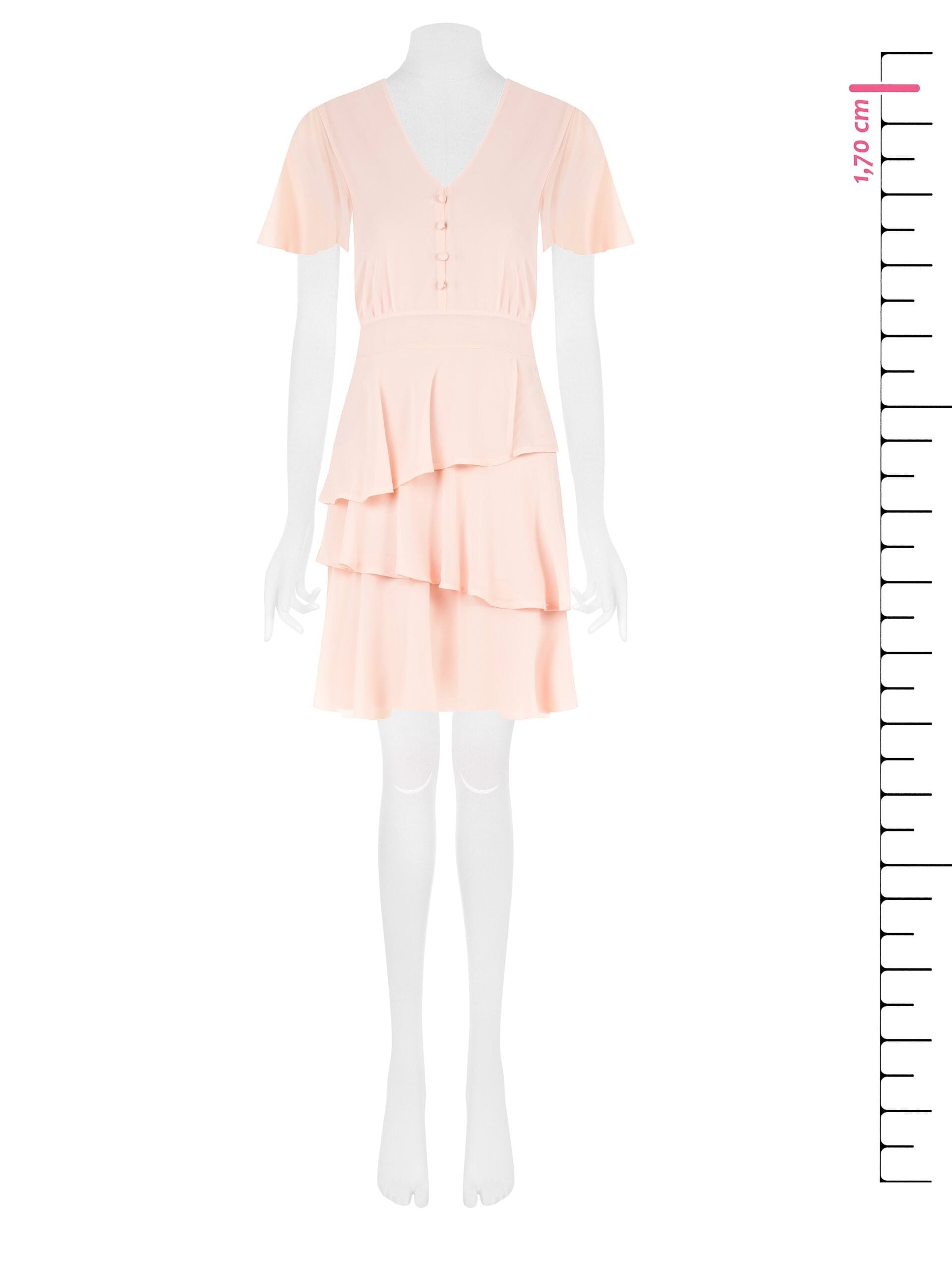 Georgette Ruffle Short Dress With V-Neckline And 3 Buttons Rinascimento