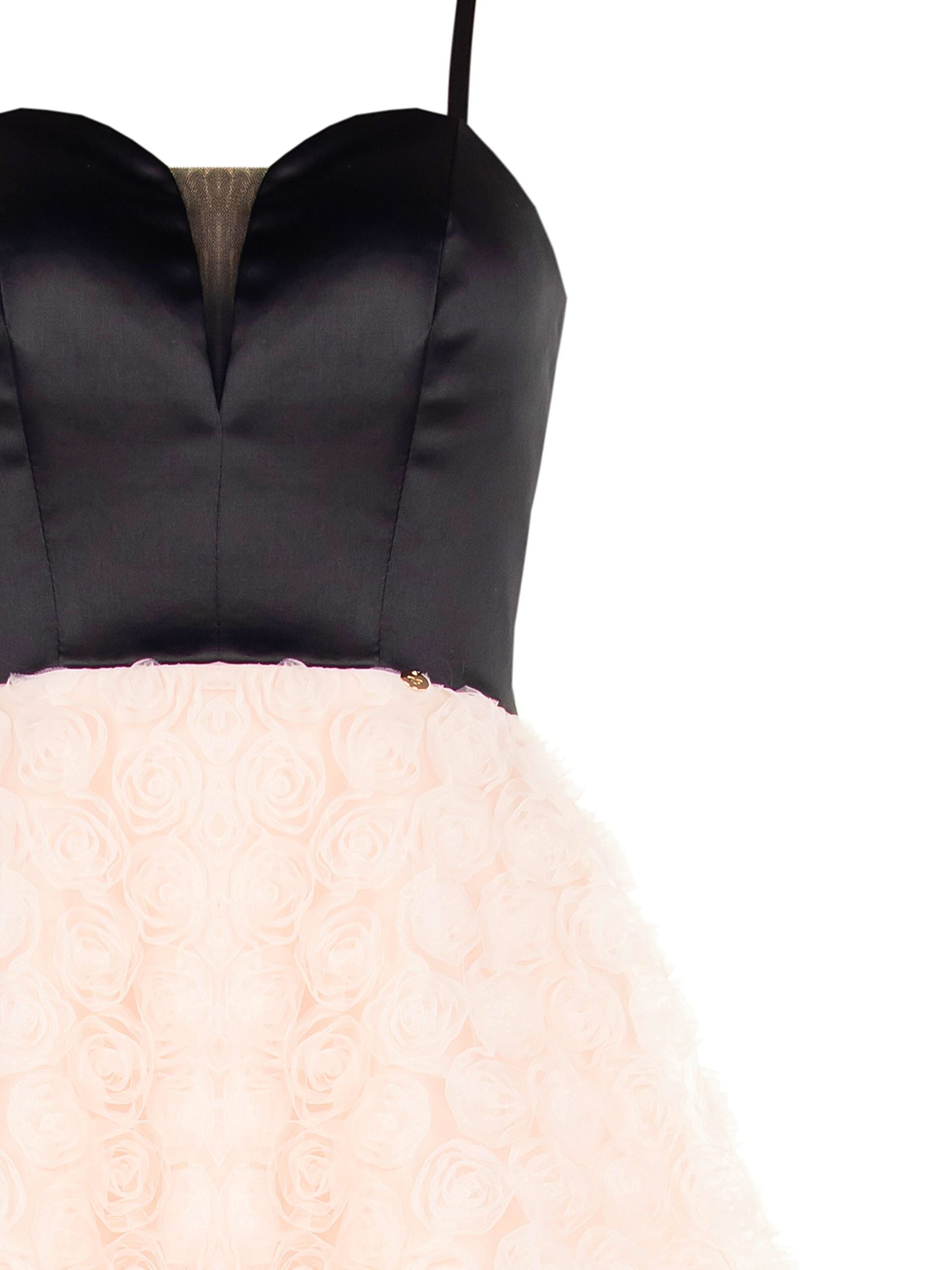 Robe courte ballon avec effet tridimensionnel en tulle rose délicat et bustier en satin Rinascimento