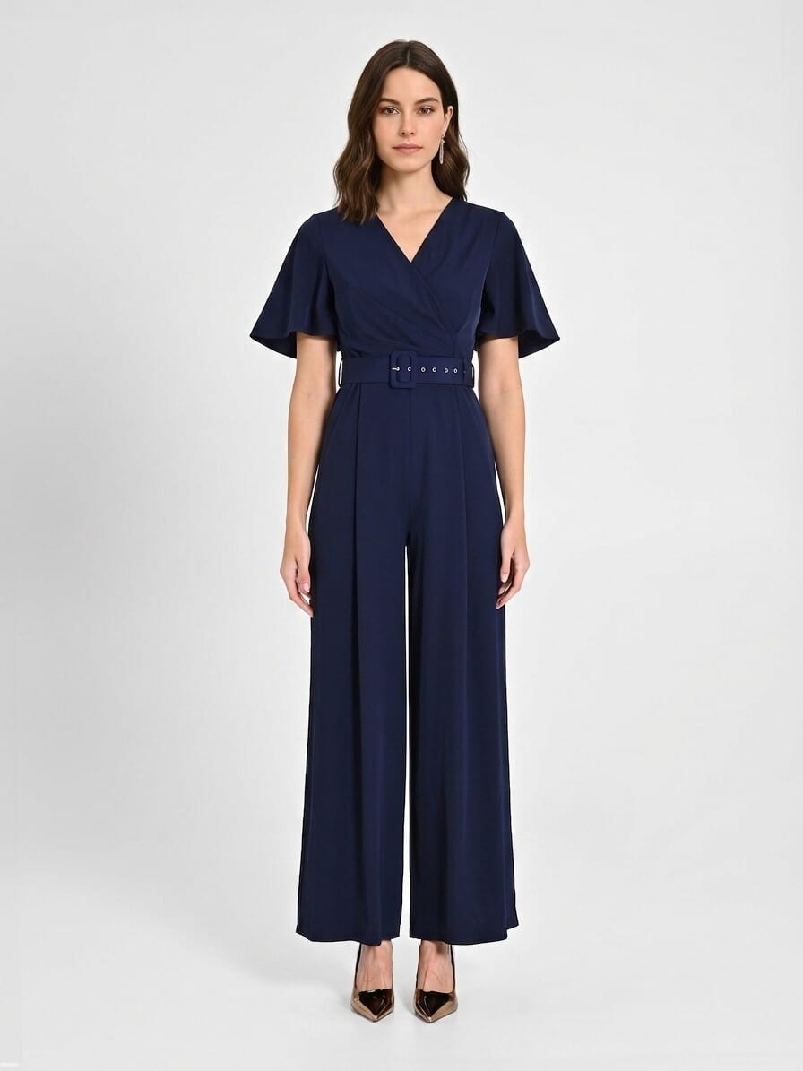 Costume une pièce fluide avec ceinture rigide coordonnée et encolure croisée Rinascimento