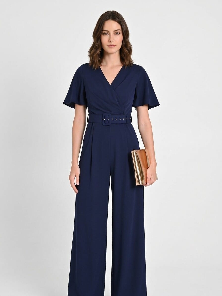 Costume une pièce fluide avec ceinture rigide coordonnée et encolure croisée Rinascimento