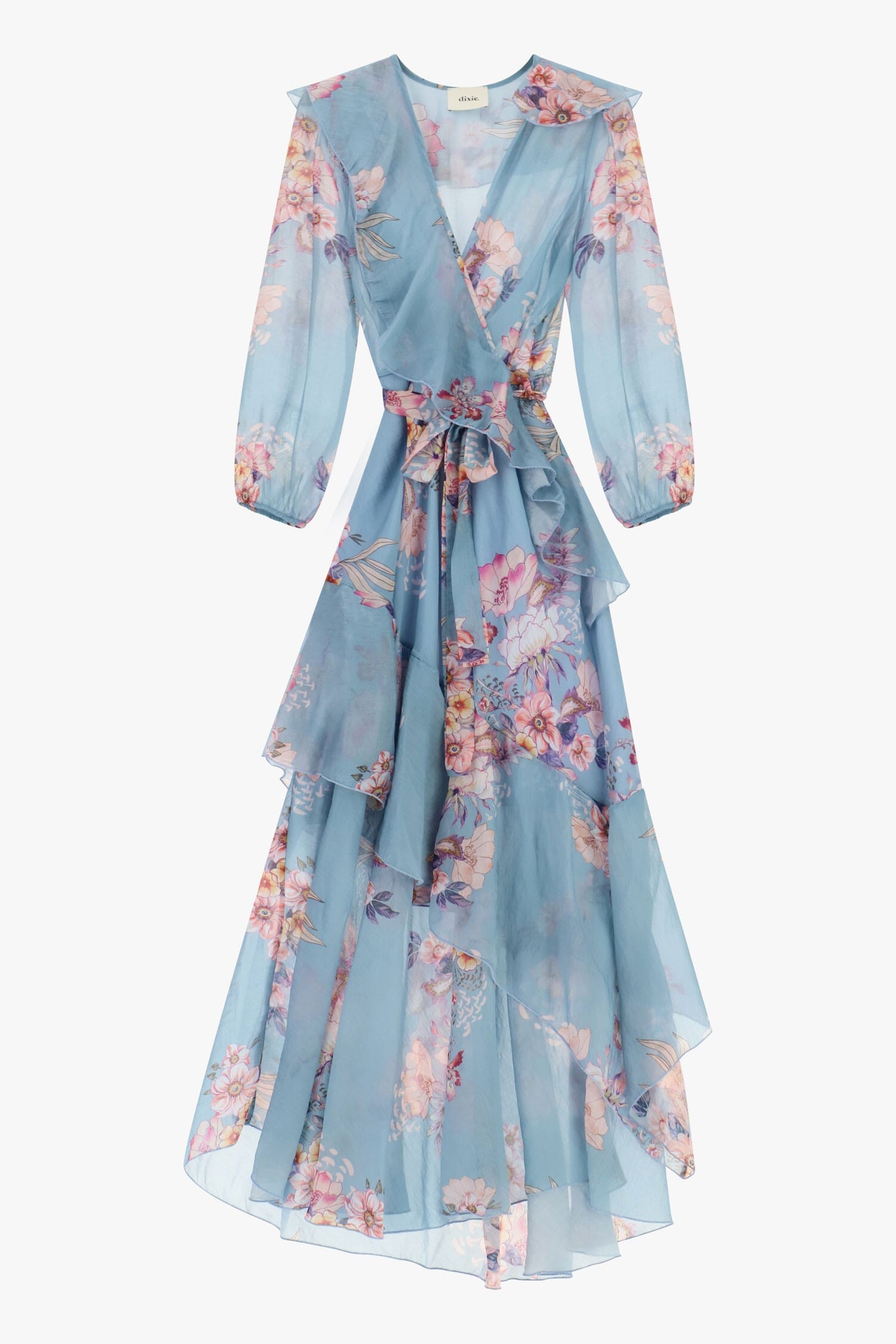 Robe longue froncée à imprimé floral croisé Dixie